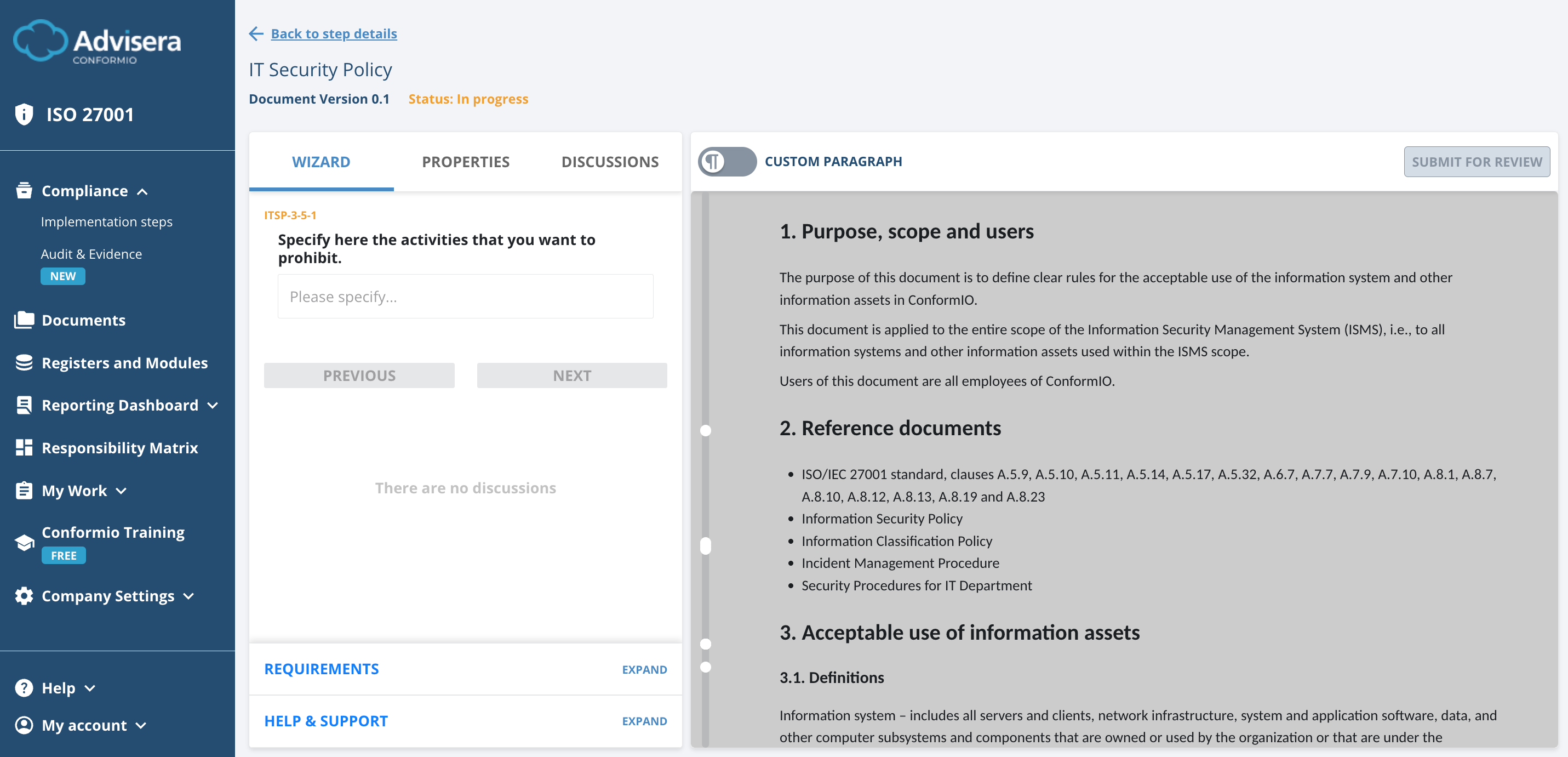 List of ISO 27001 documents in Conformio - Advisera Help Center