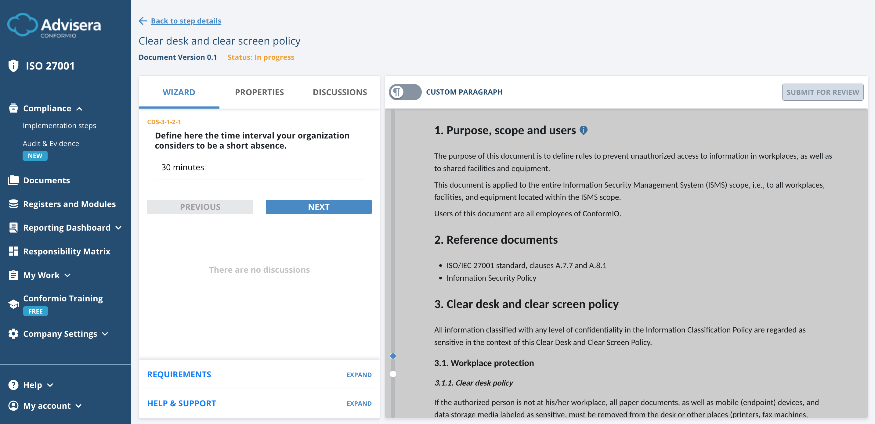 List of ISO 27001 documents in Conformio - Advisera Help Center