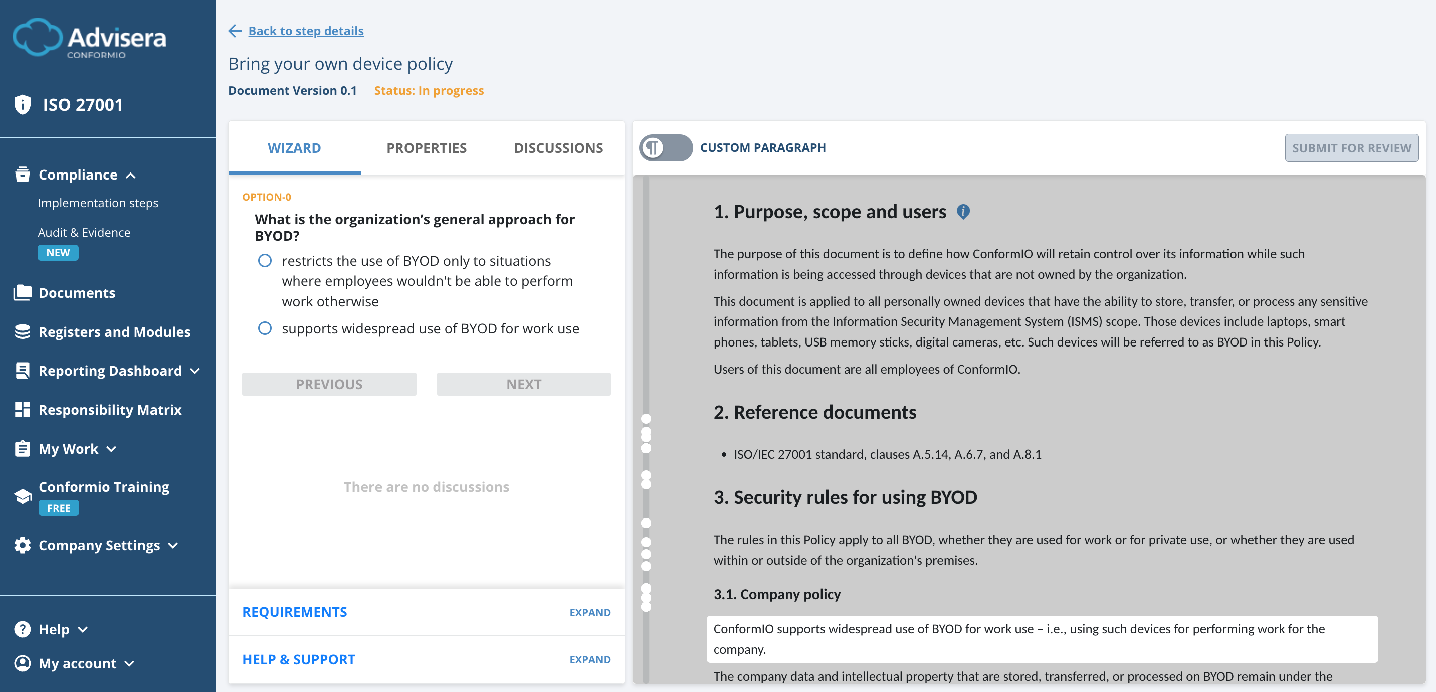 List of ISO 27001 documents in Conformio - Advisera Help Center