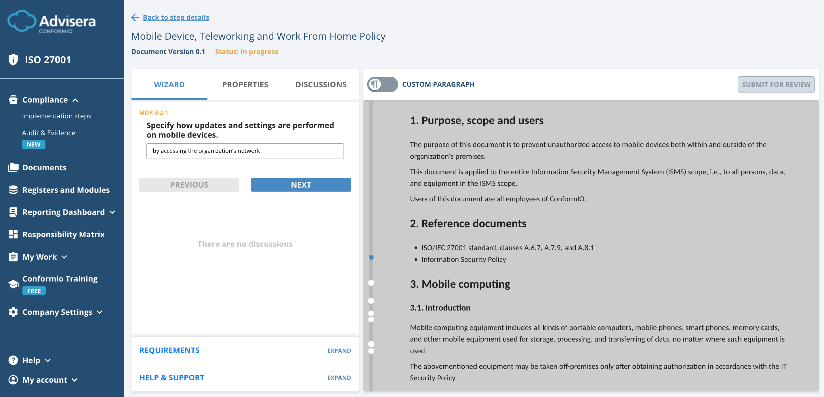 List of ISO 27001 documents in Conformio - Advisera Help Center