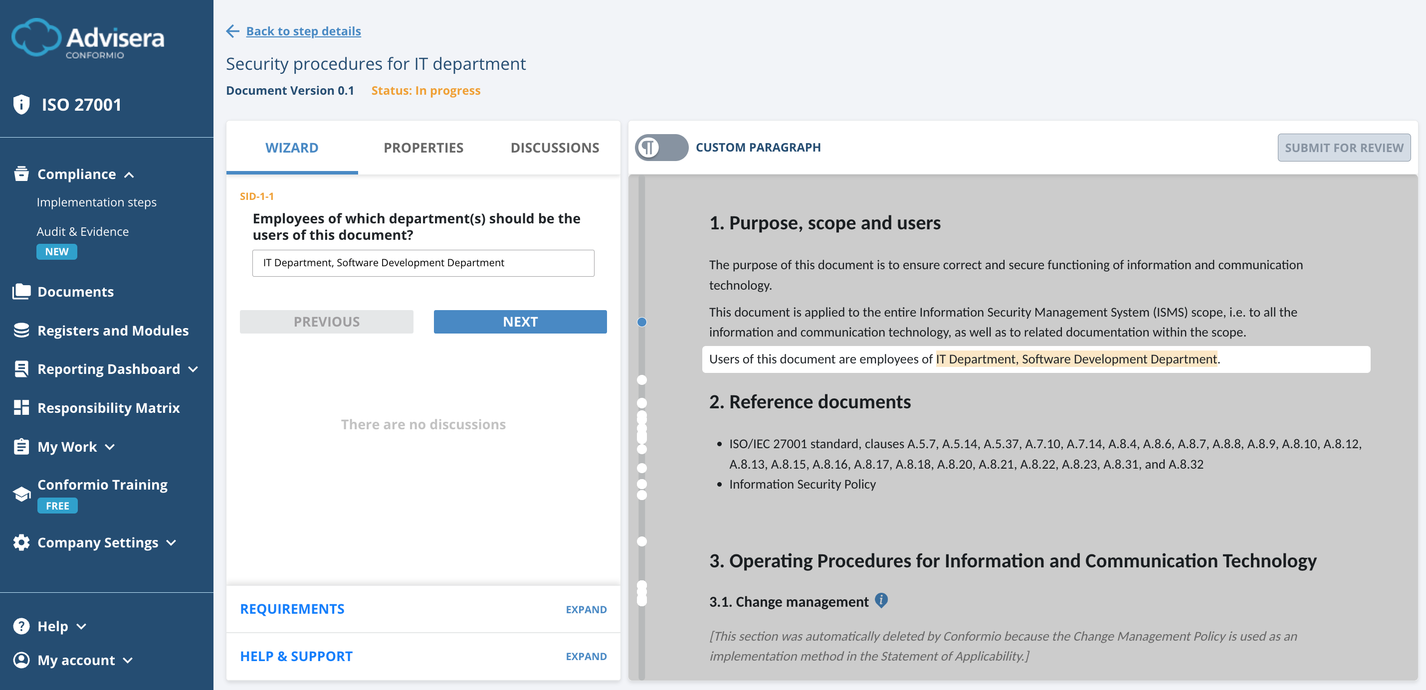 List of ISO 27001 documents in Conformio - Advisera Help Center