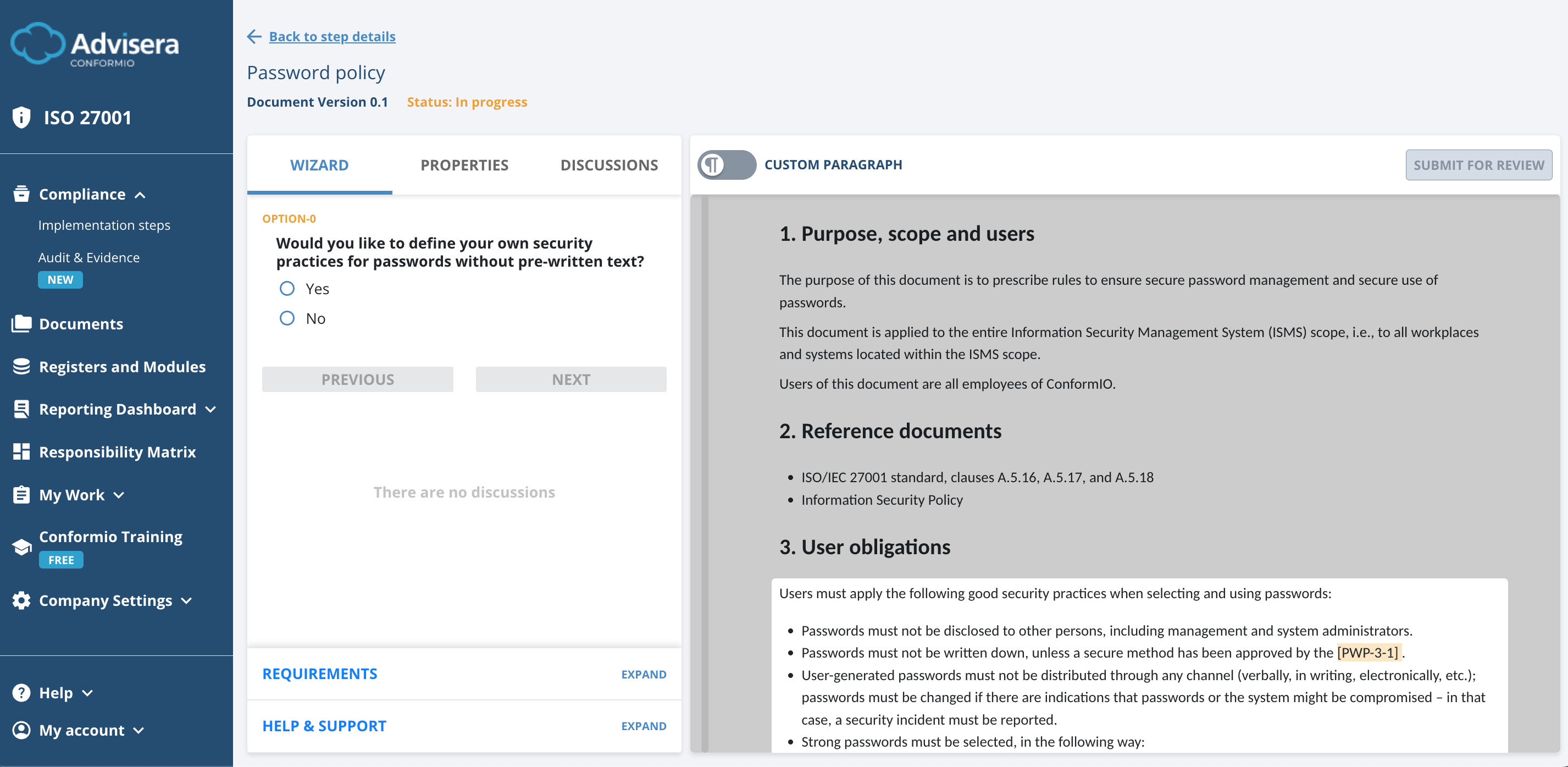List of ISO 27001 documents in Conformio - Advisera Help Center