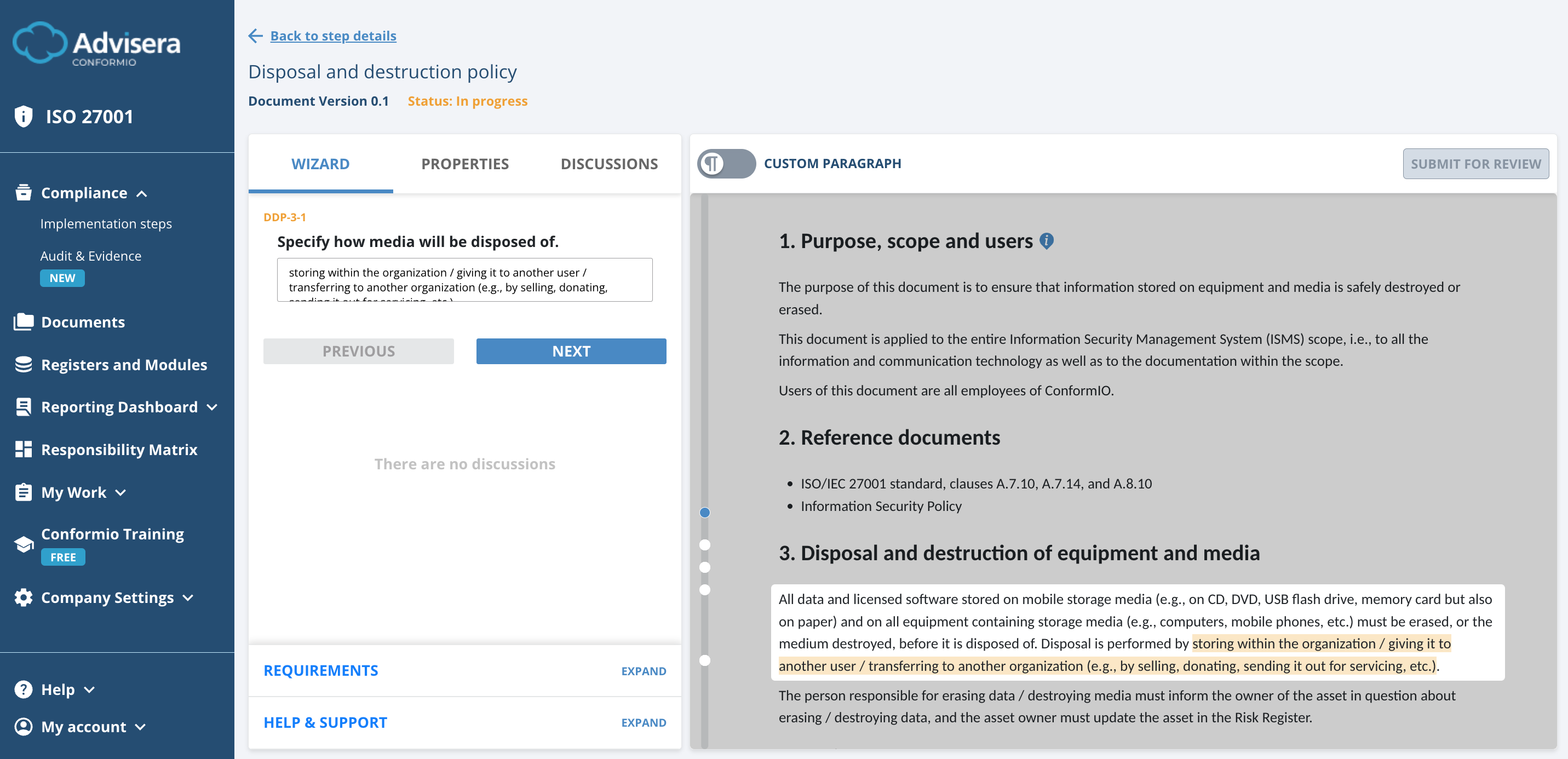 List of ISO 27001 documents in Conformio - Advisera Help Center