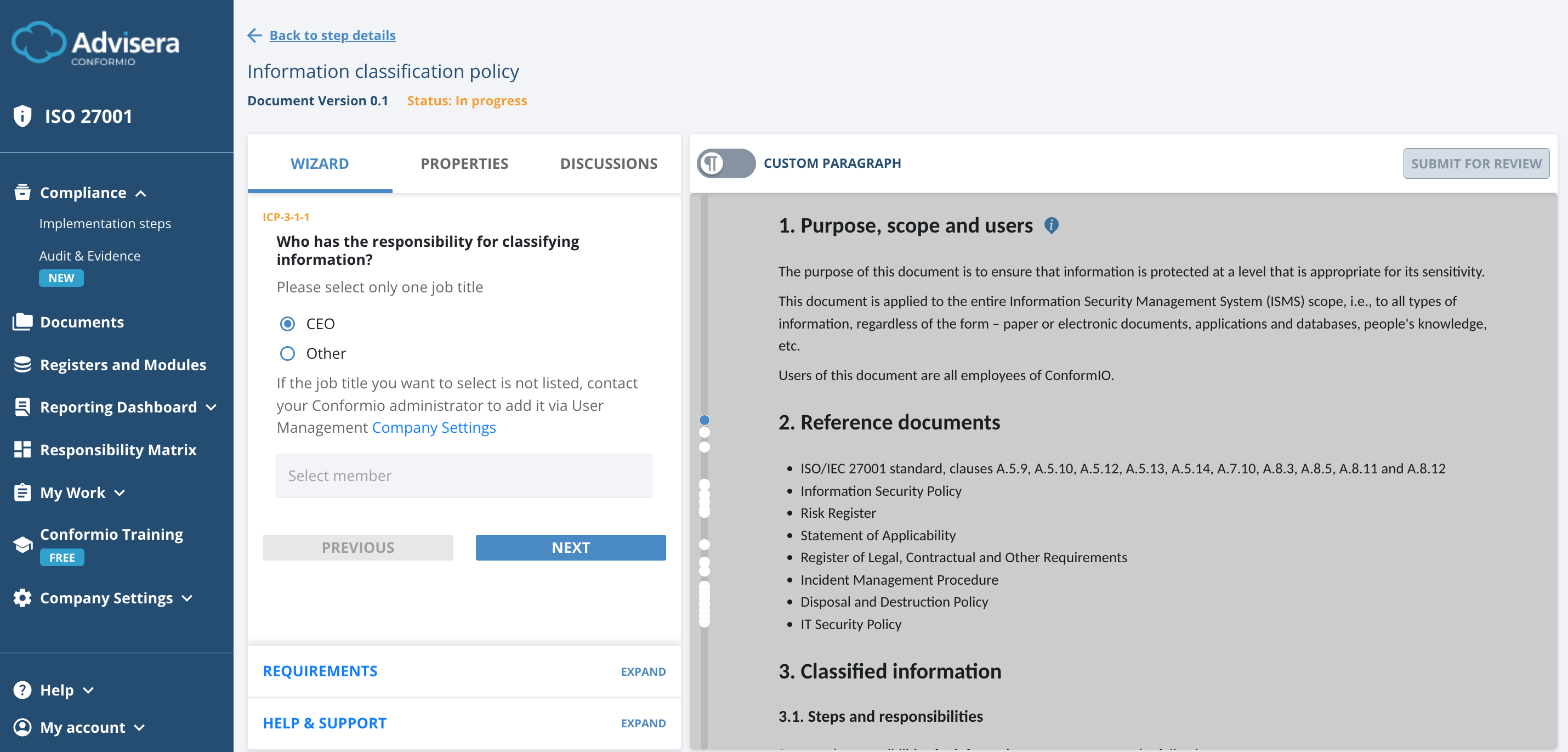 List of ISO 27001 documents in Conformio - Advisera Help Center