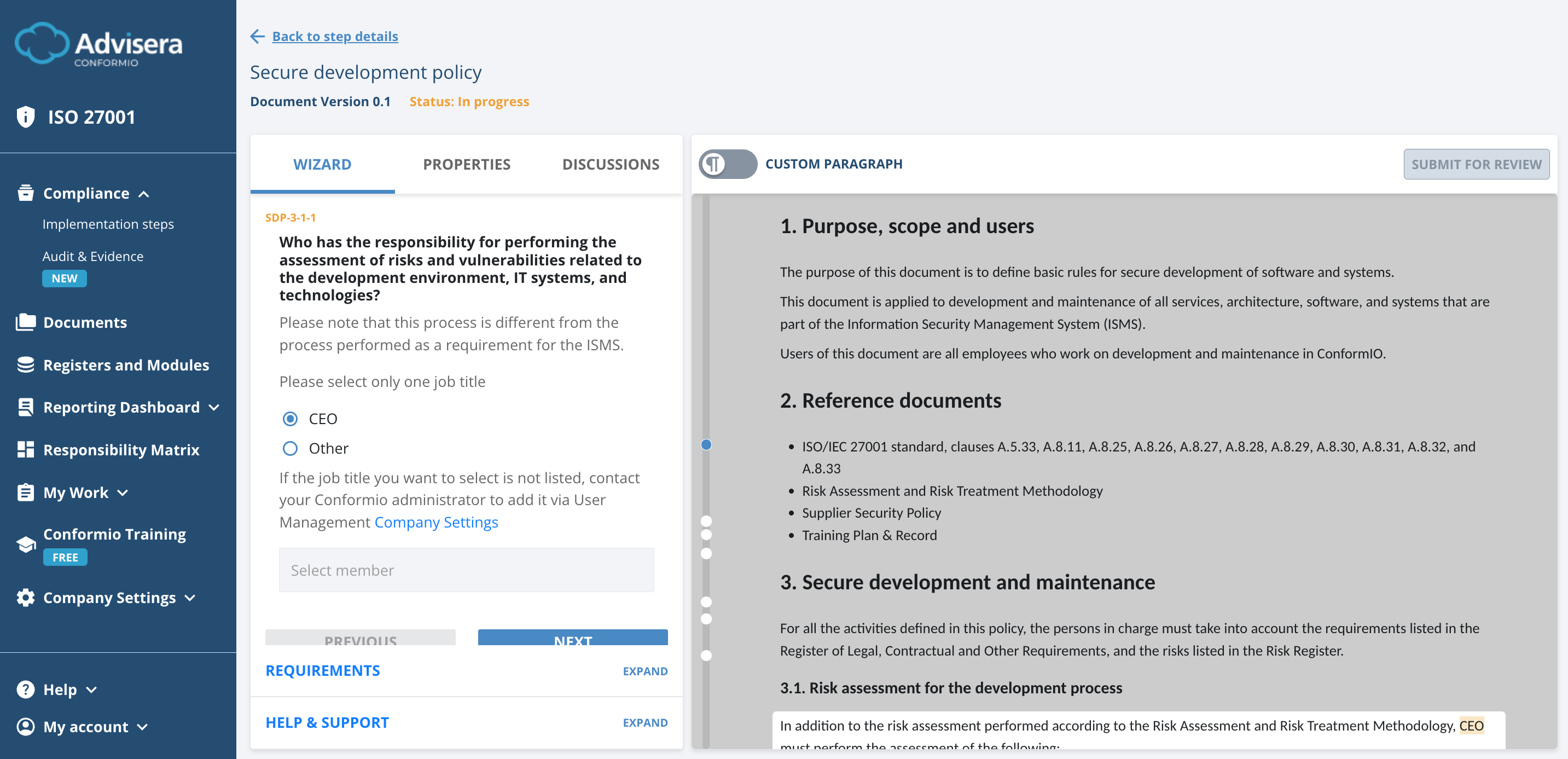 List of ISO 27001 documents in Conformio - Advisera Help Center
