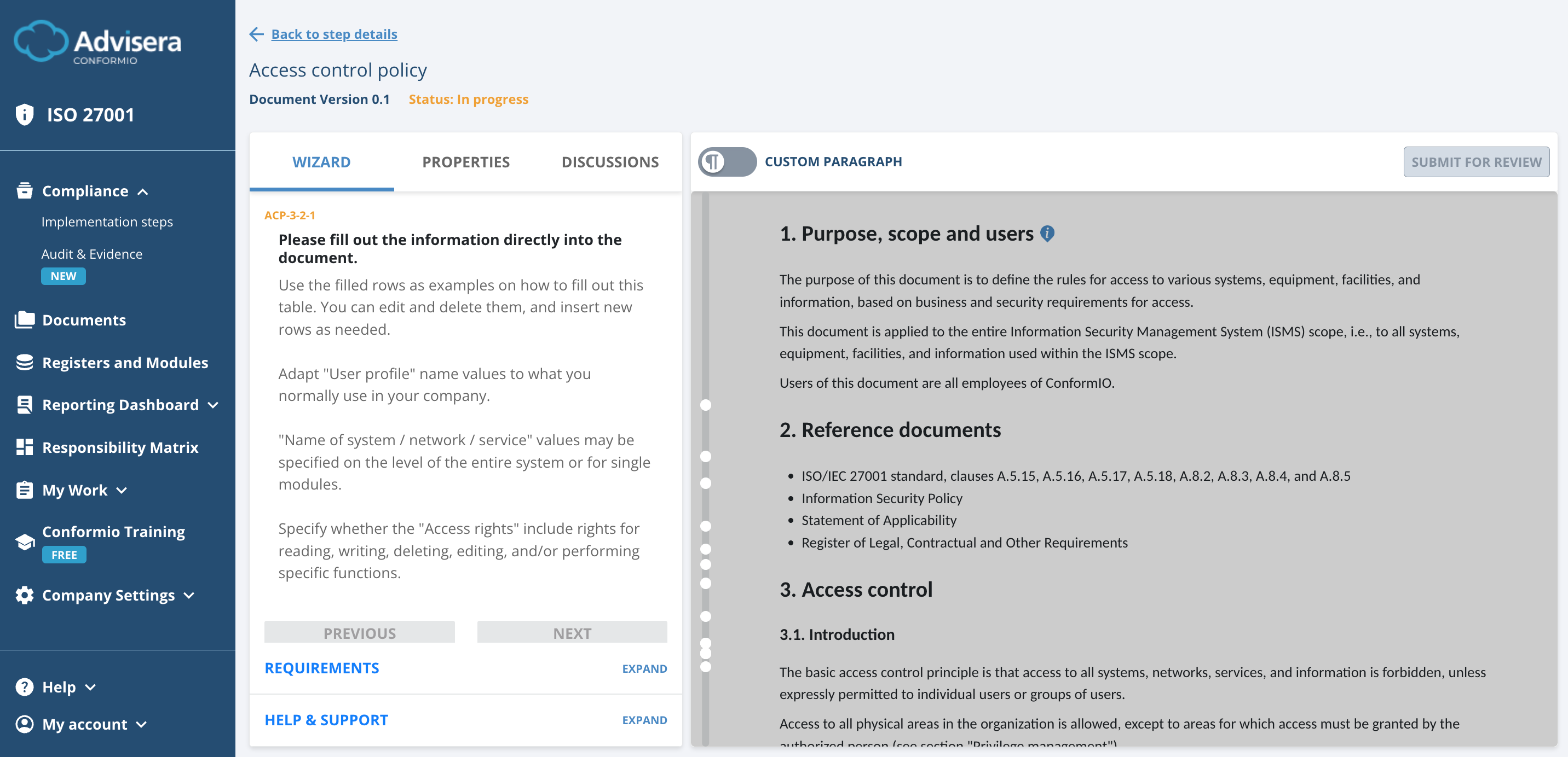 List of ISO 27001 documents in Conformio - Advisera Help Center