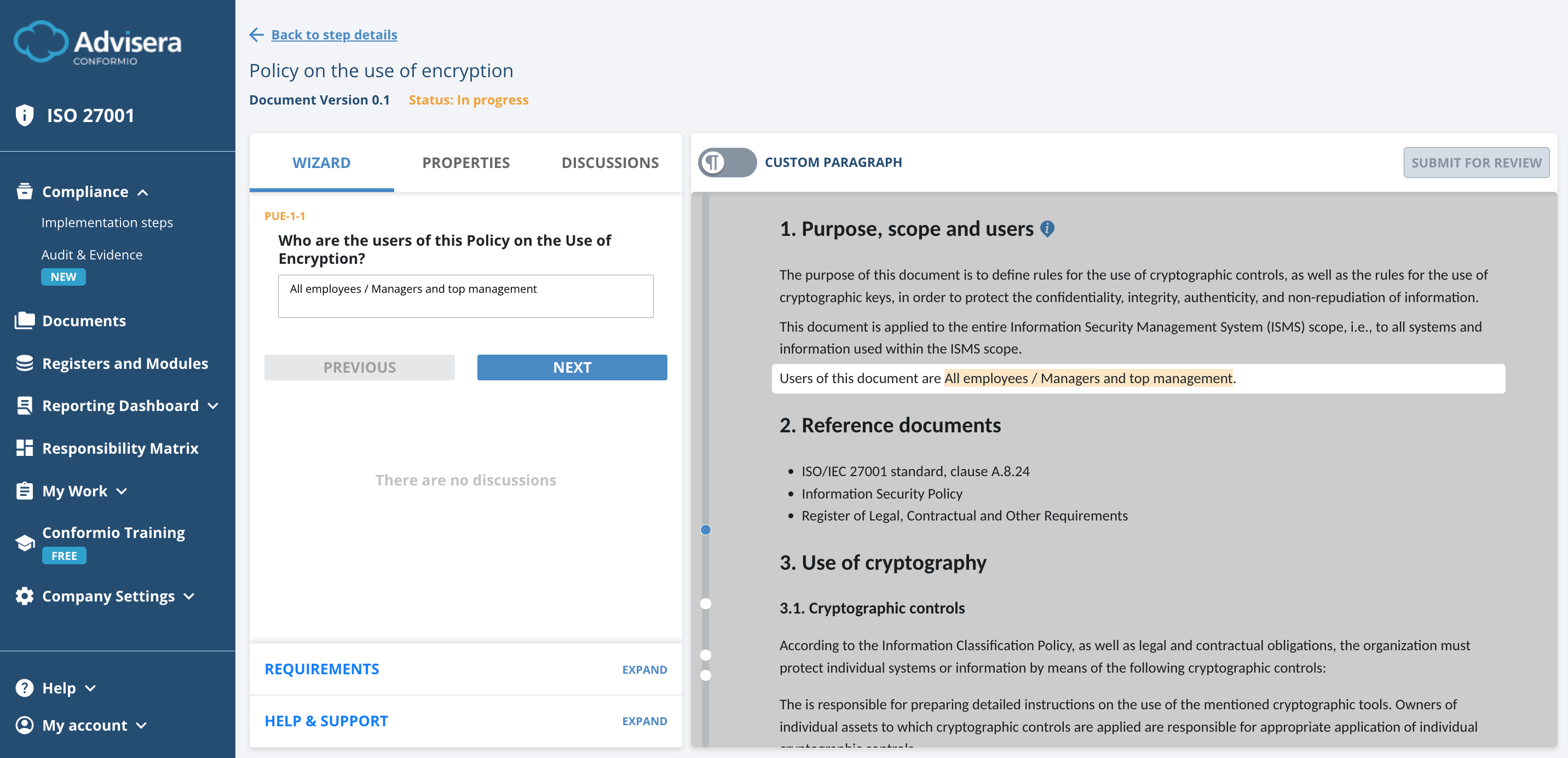 List of ISO 27001 documents in Conformio - Advisera Help Center