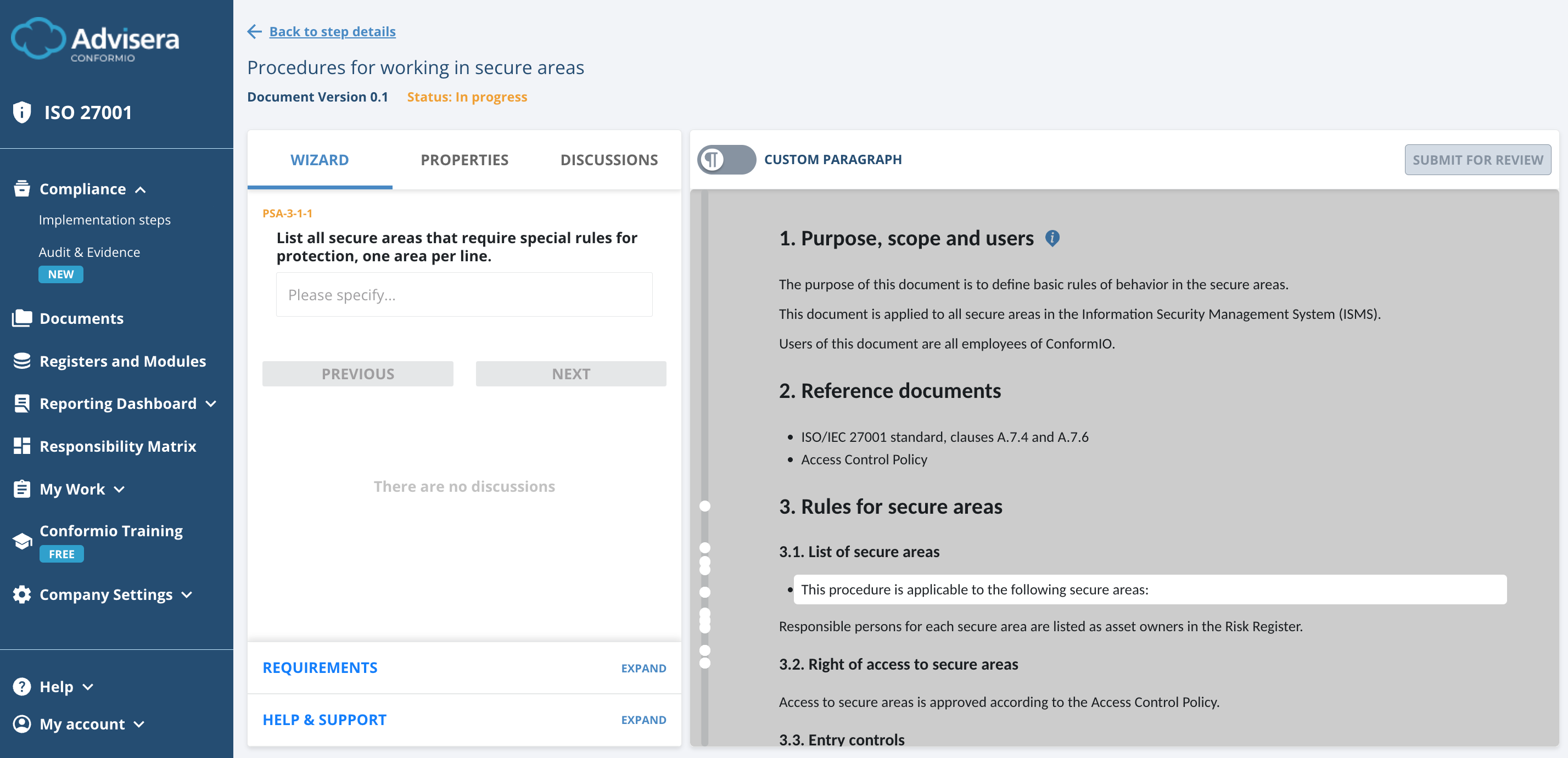 List of ISO 27001 documents in Conformio - Advisera Help Center