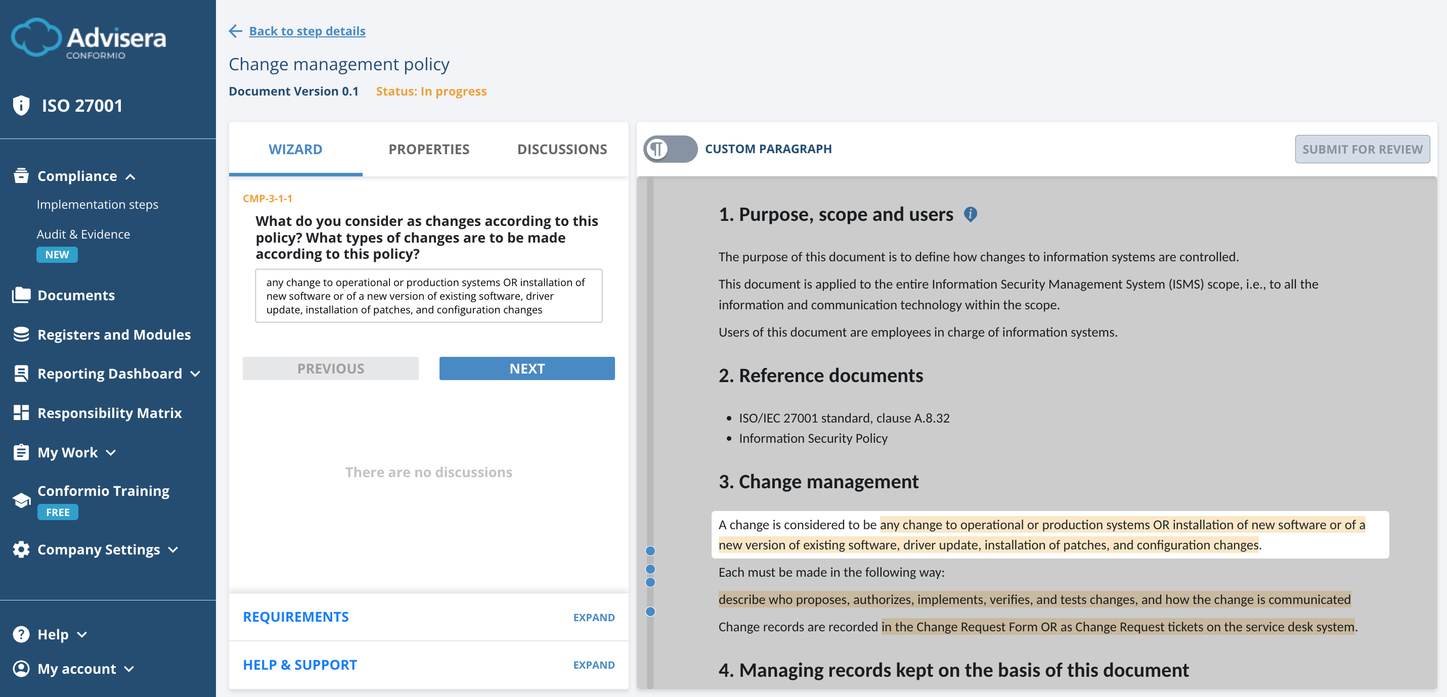 List of ISO 27001 documents in Conformio - Advisera Help Center