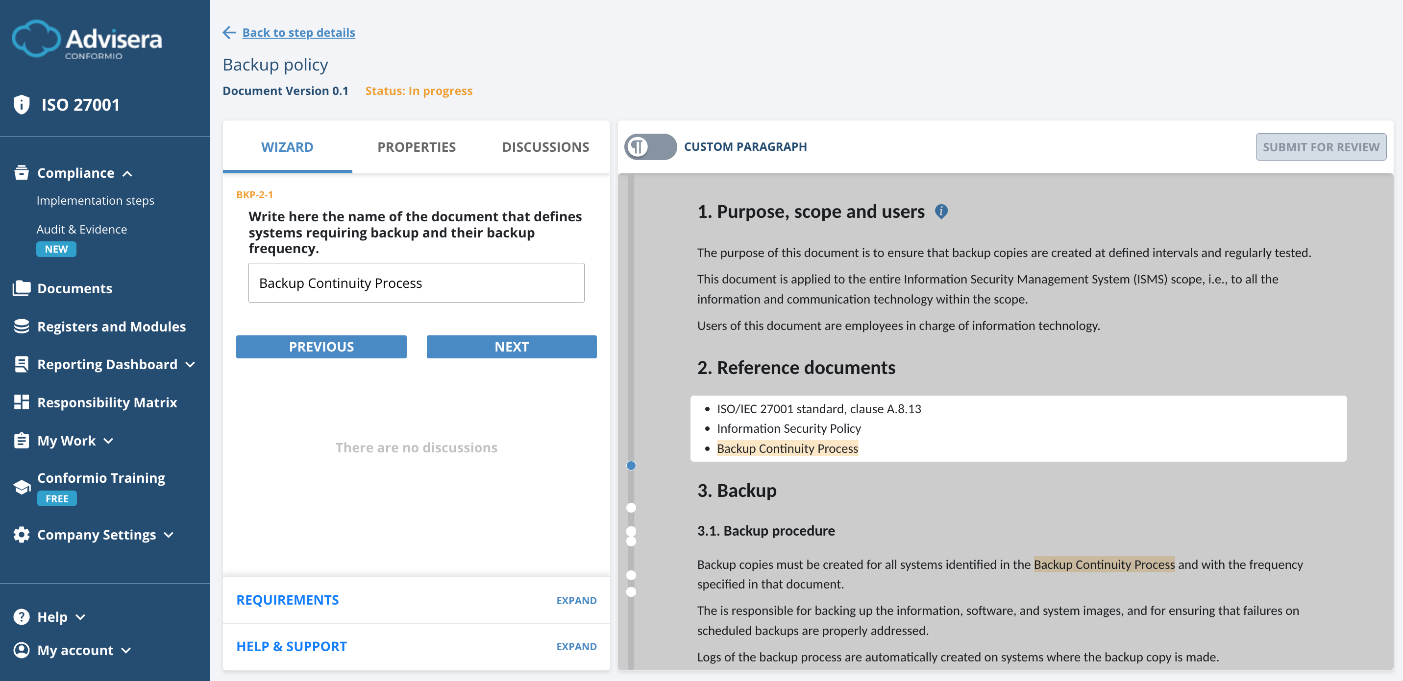 List of ISO 27001 documents in Conformio - Advisera Help Center