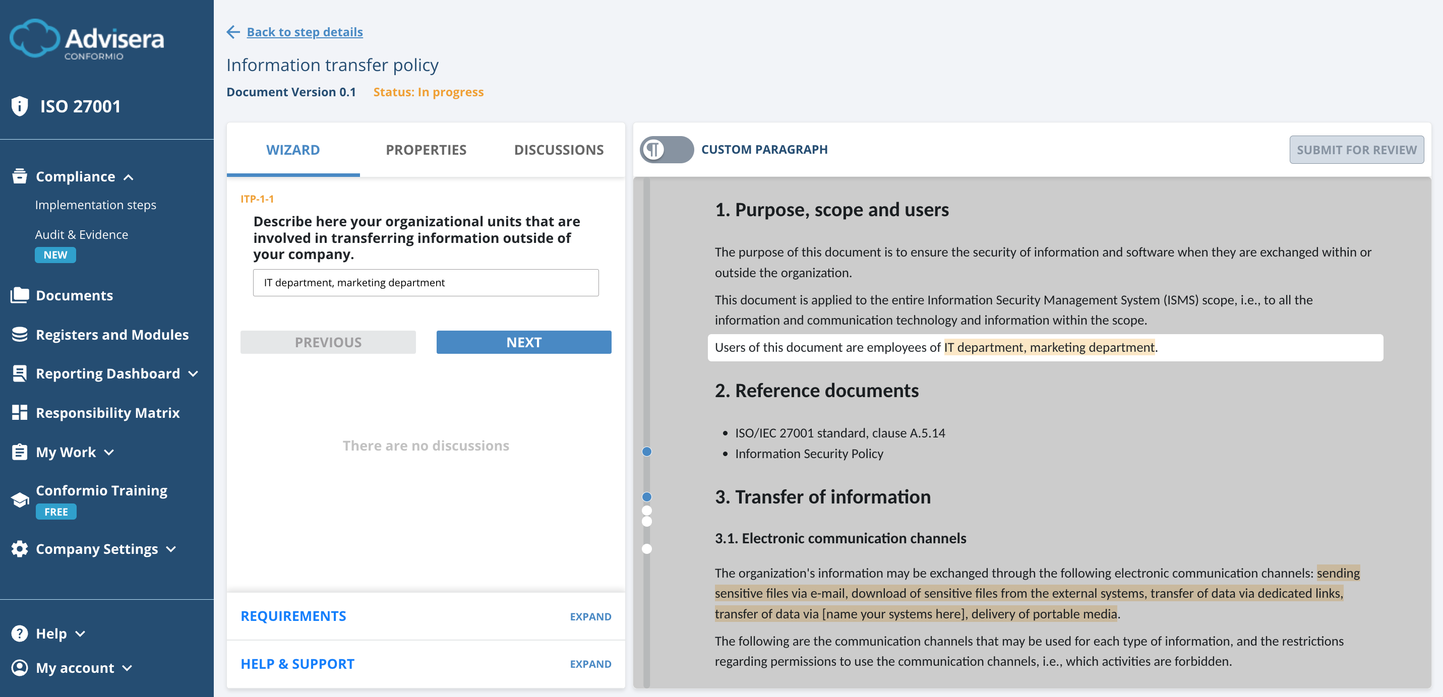 List of ISO 27001 documents in Conformio - Advisera Help Center
