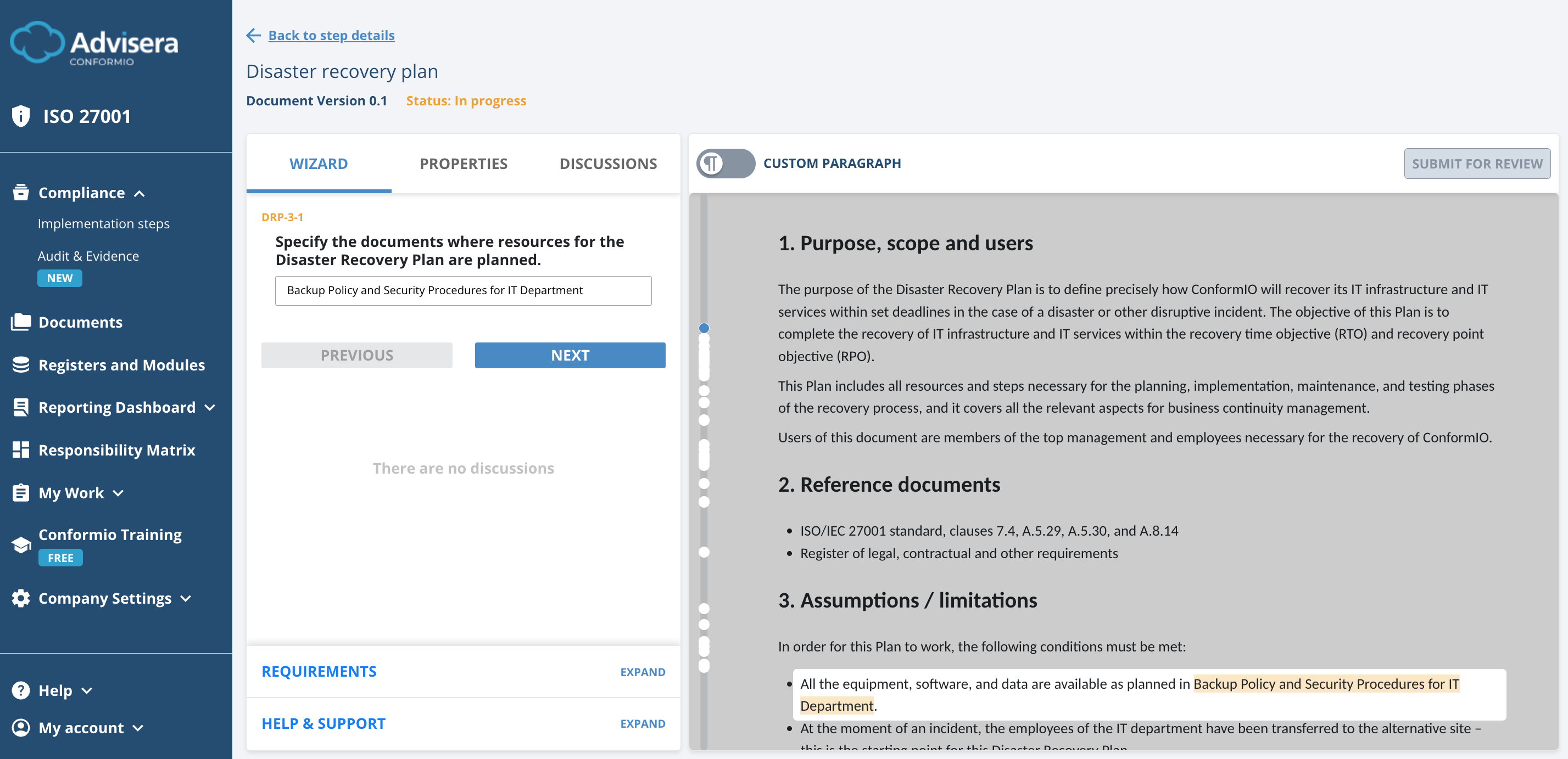 List of ISO 27001 documents in Conformio - Advisera Help Center