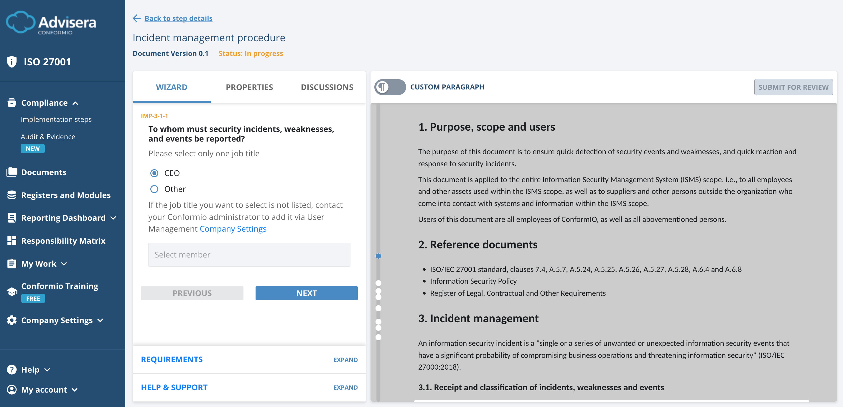 List of ISO 27001 documents in Conformio - Advisera Help Center
