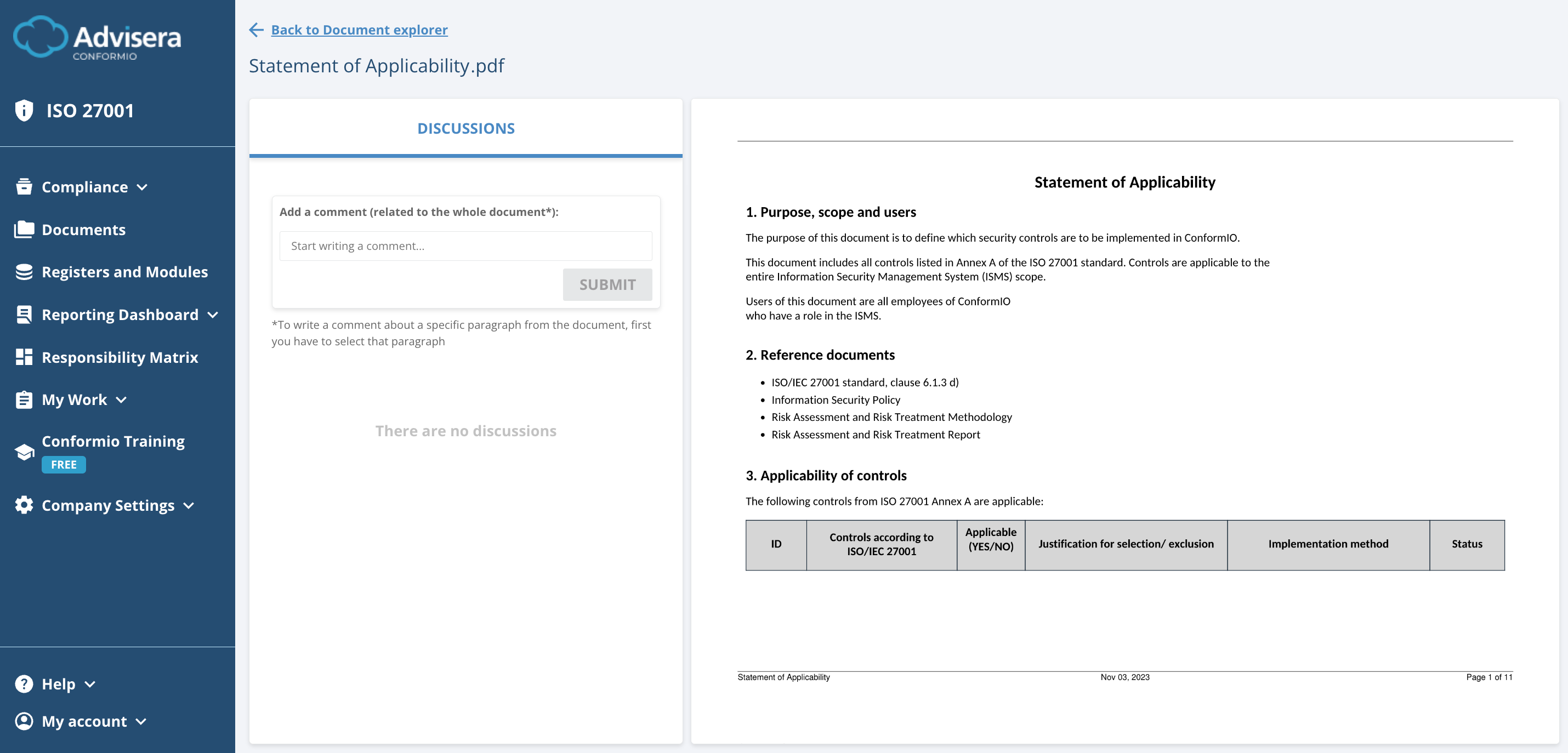 List of ISO 27001 documents in Conformio - Advisera Help Center