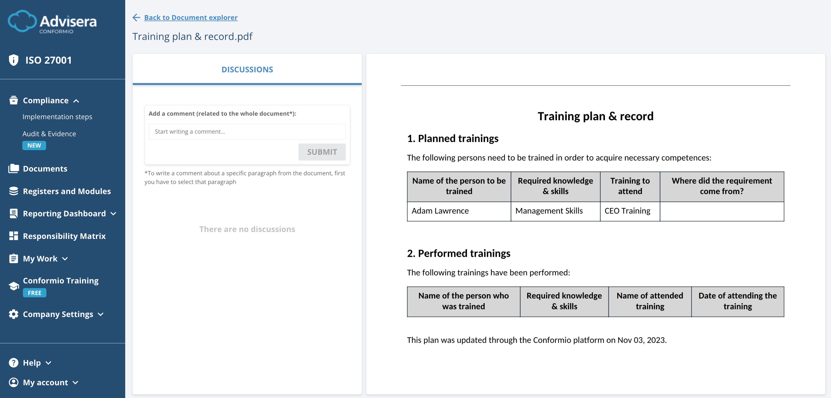 List of ISO 27001 documents in Conformio - Advisera Help Center
