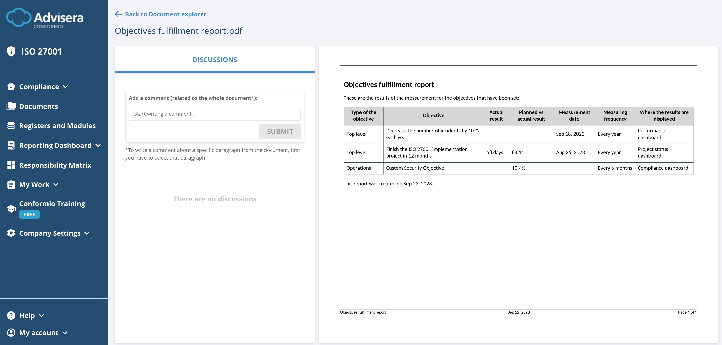 List of ISO 27001 documents in Conformio - Advisera Help Center
