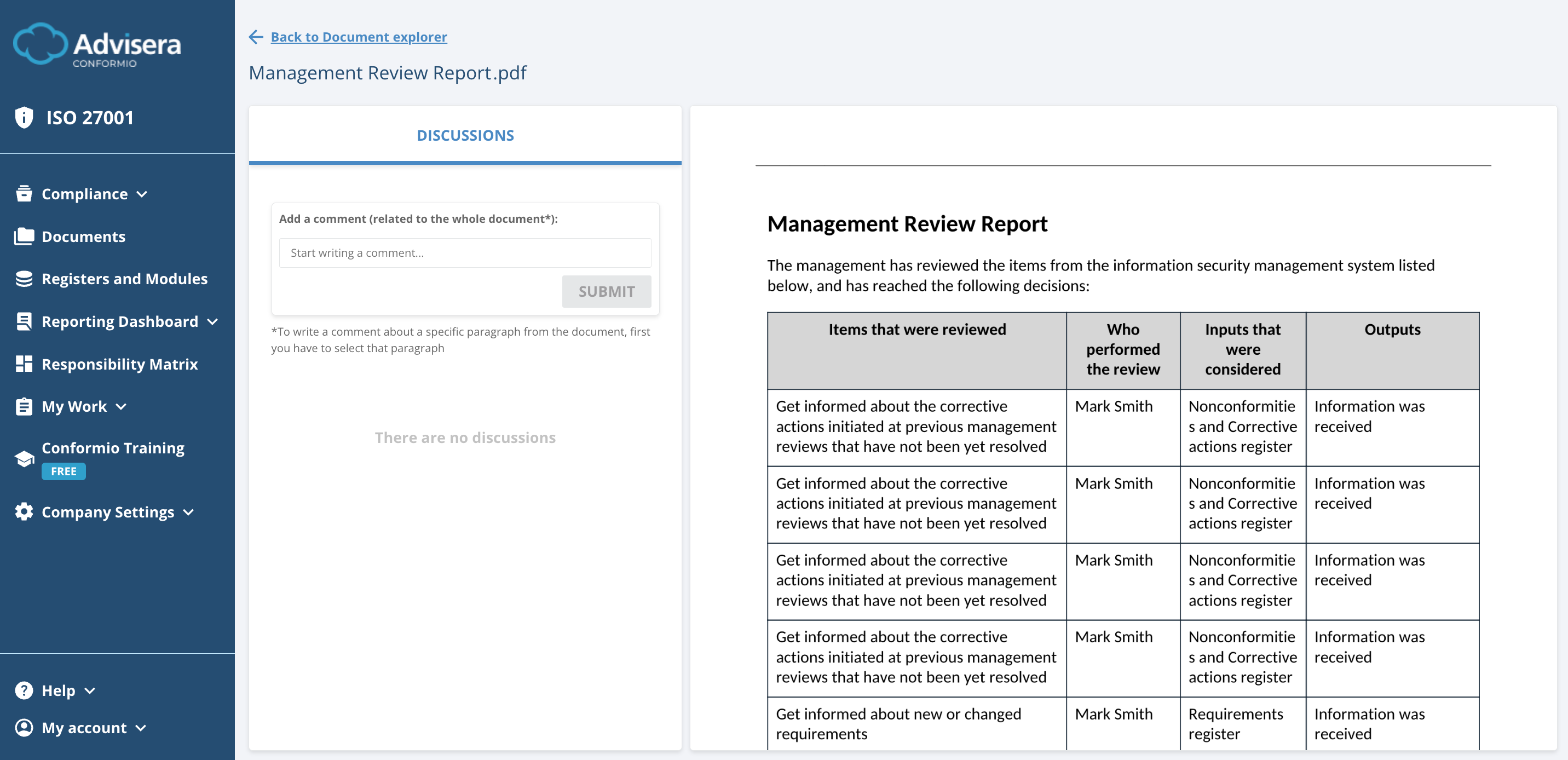 List of ISO 27001 documents in Conformio - Advisera Help Center