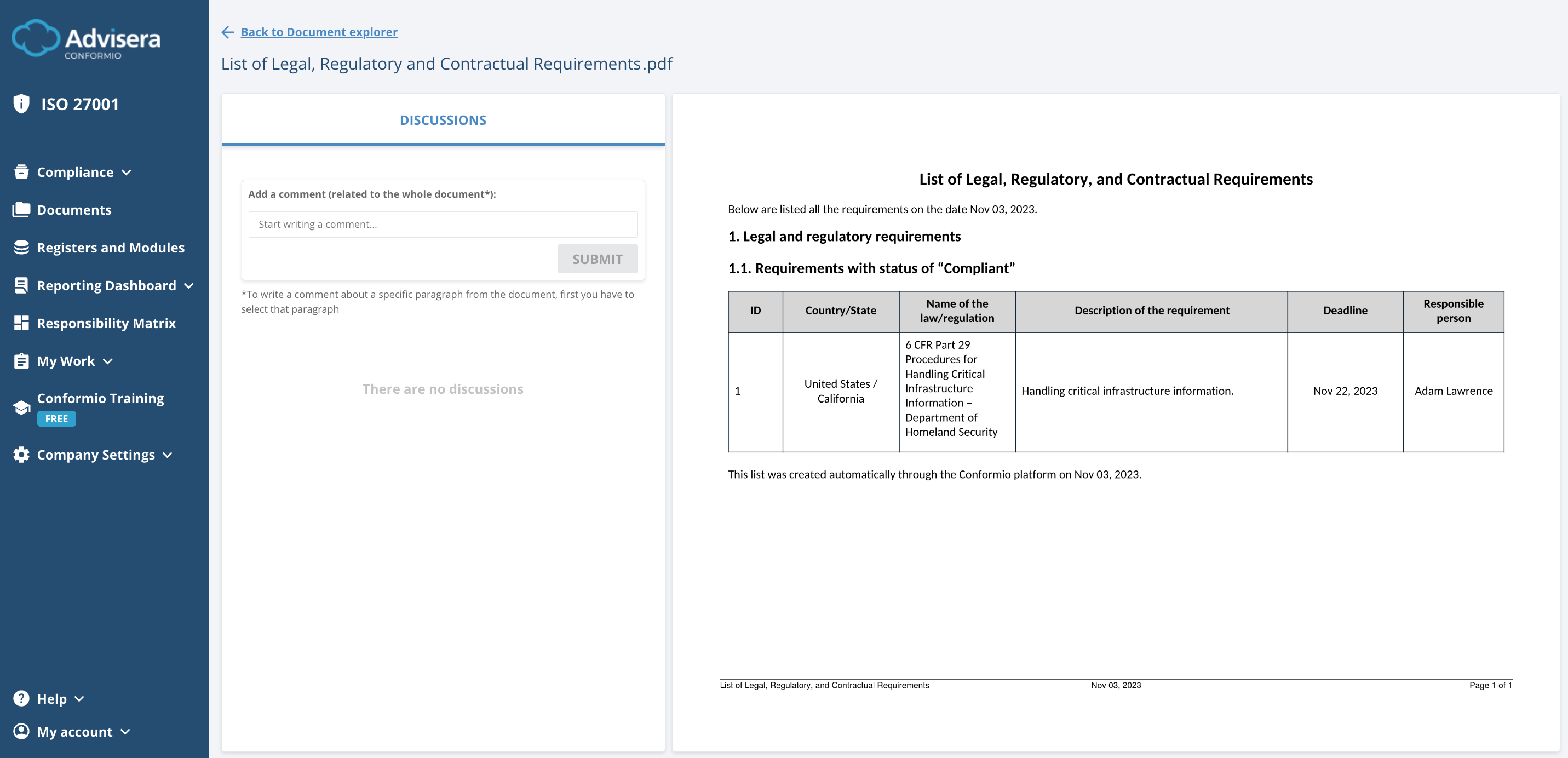 List of ISO 27001 documents in Conformio - Advisera Help Center