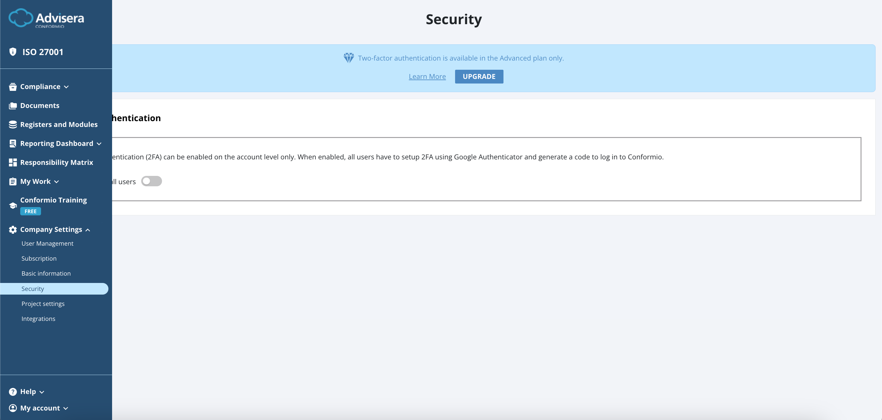 Integrations & Security - Advisera Help Center