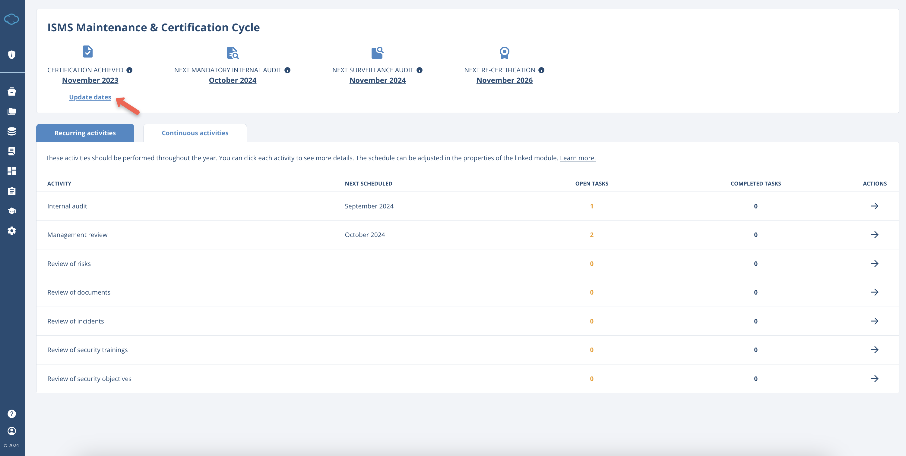 Maintenance Module - Advisera Help Center