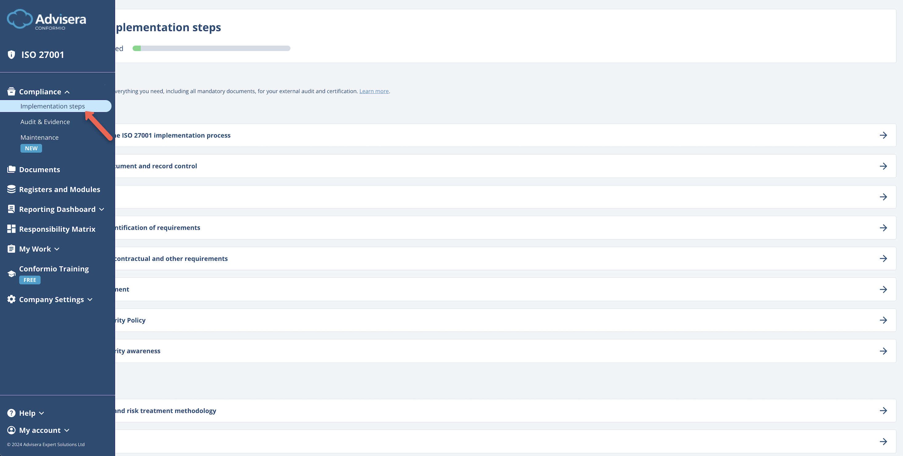 Implementation - Conformio Implementation Steps - Advisera Help Center