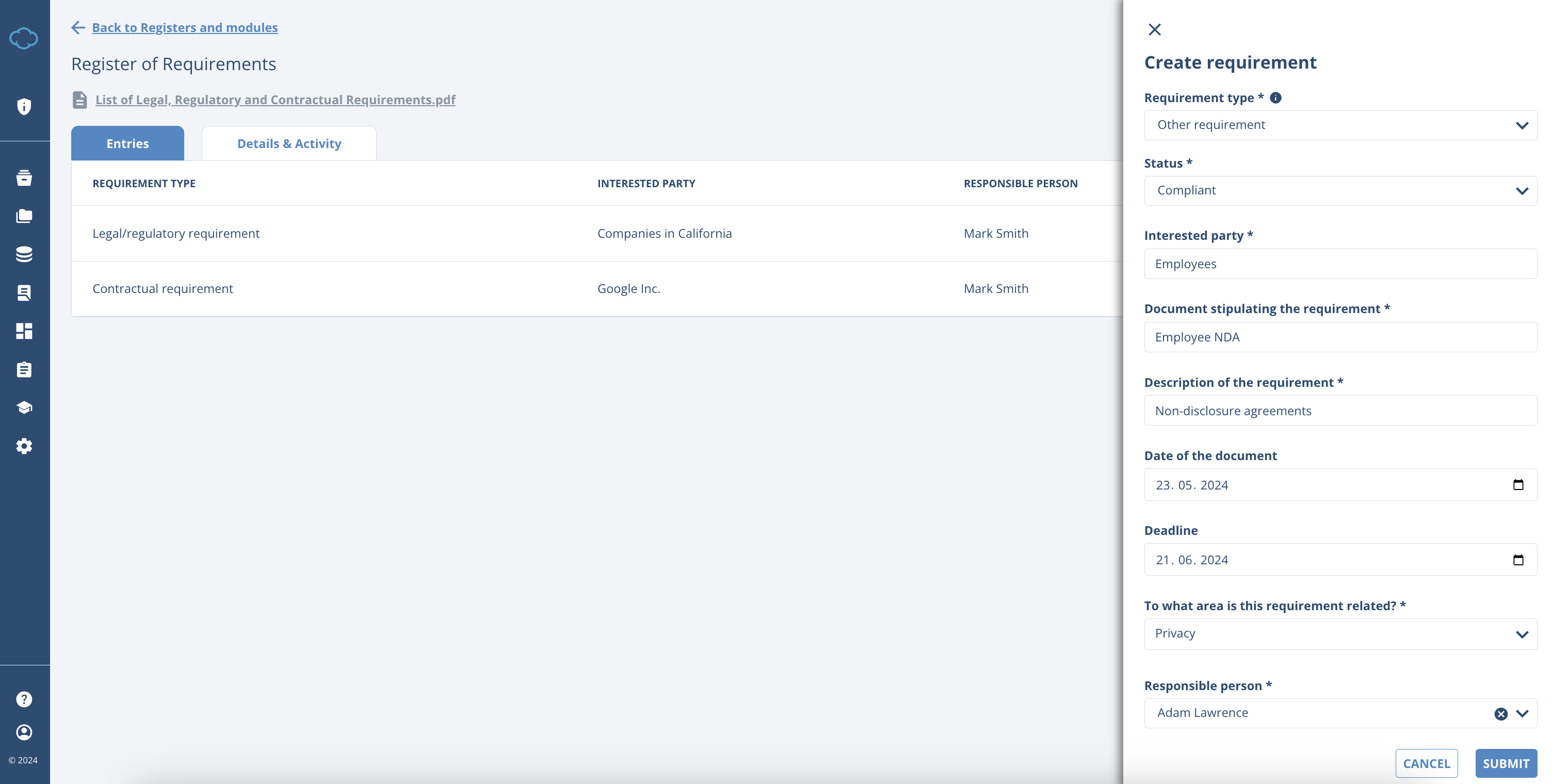 Register of Requirements Register of Requirements - Advisera Help Center