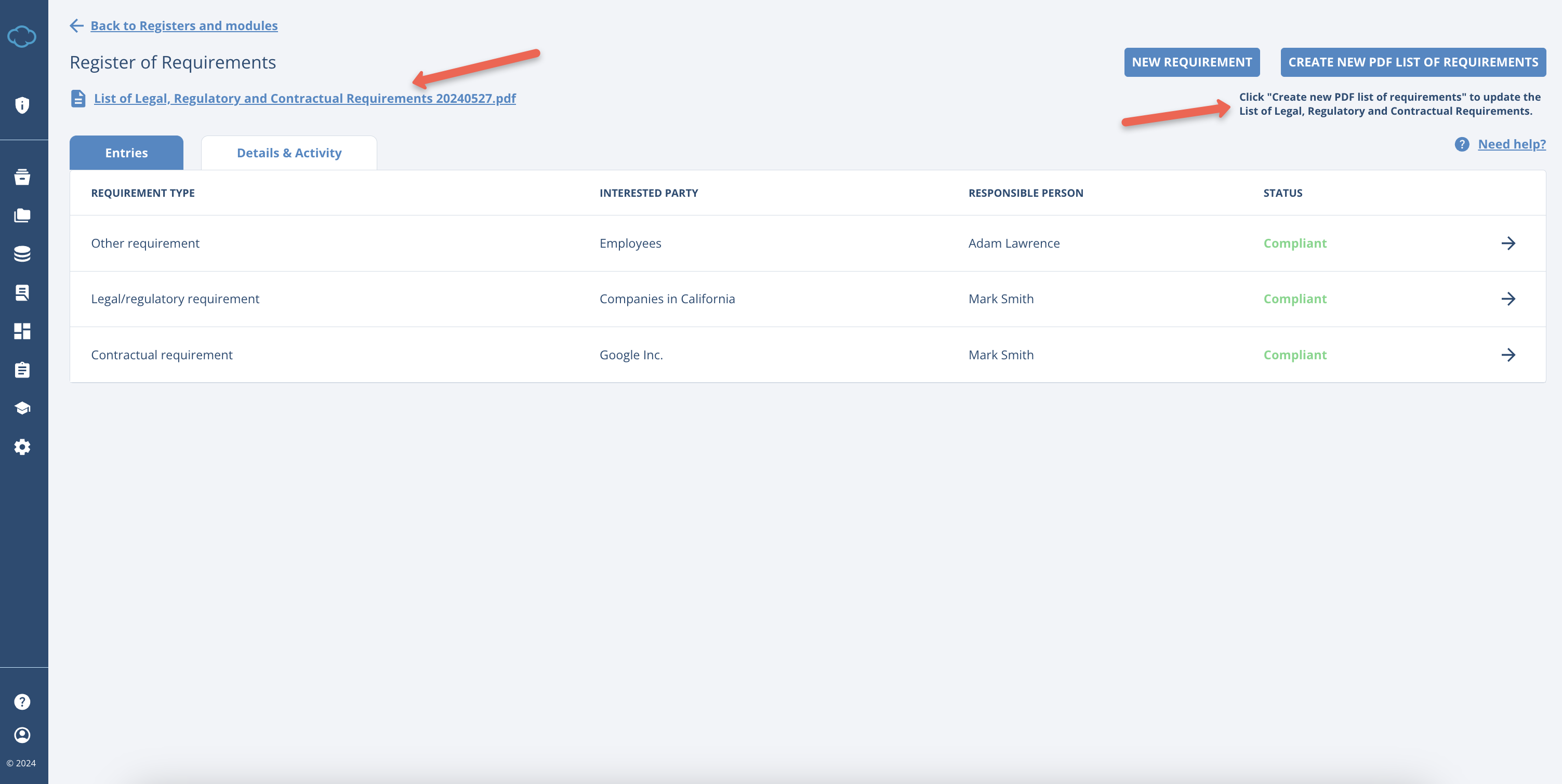 Register of Requirements Register of Requirements - Advisera Help Center