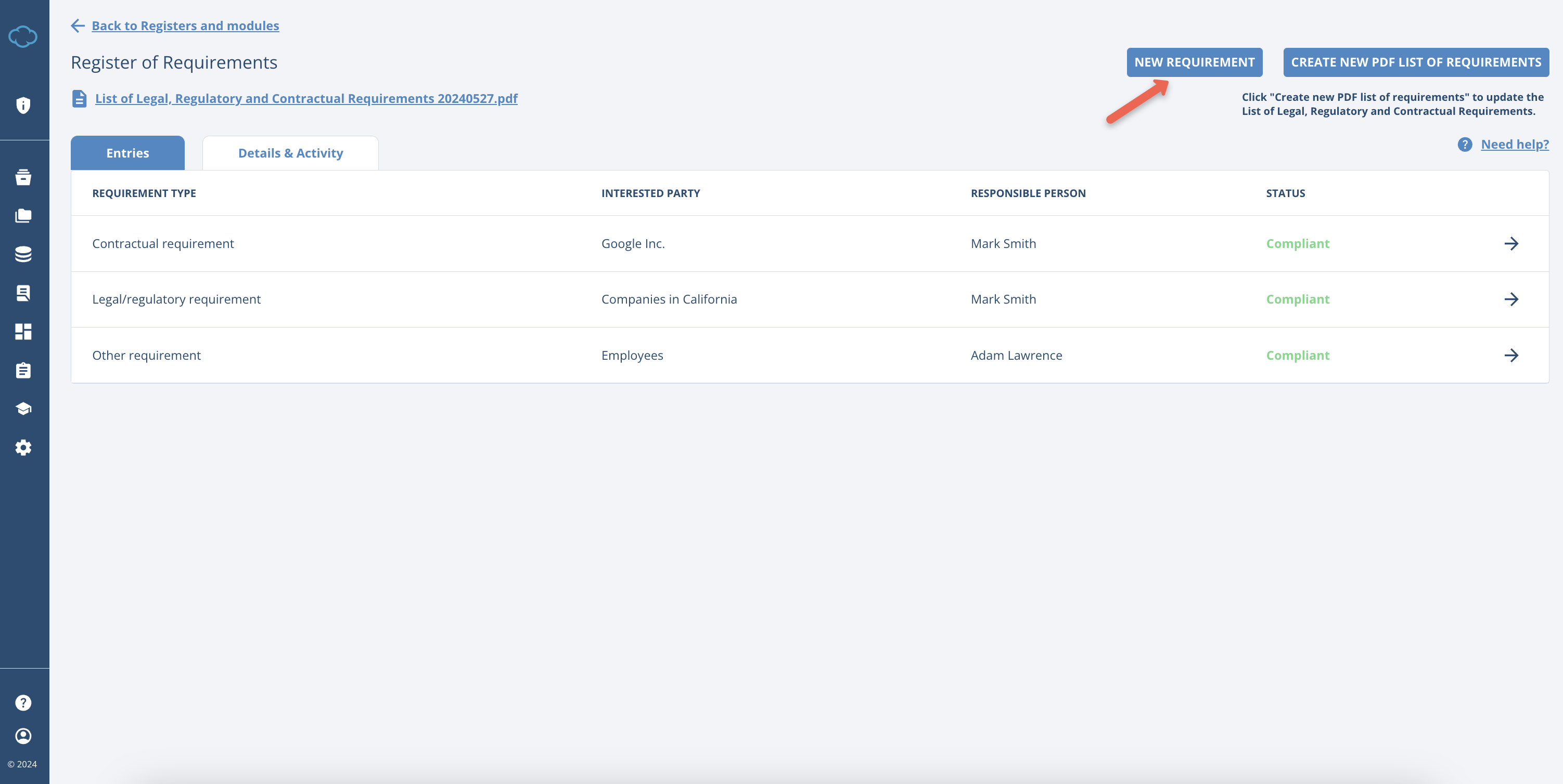 Register of Requirements Register of Requirements - Advisera Help Center