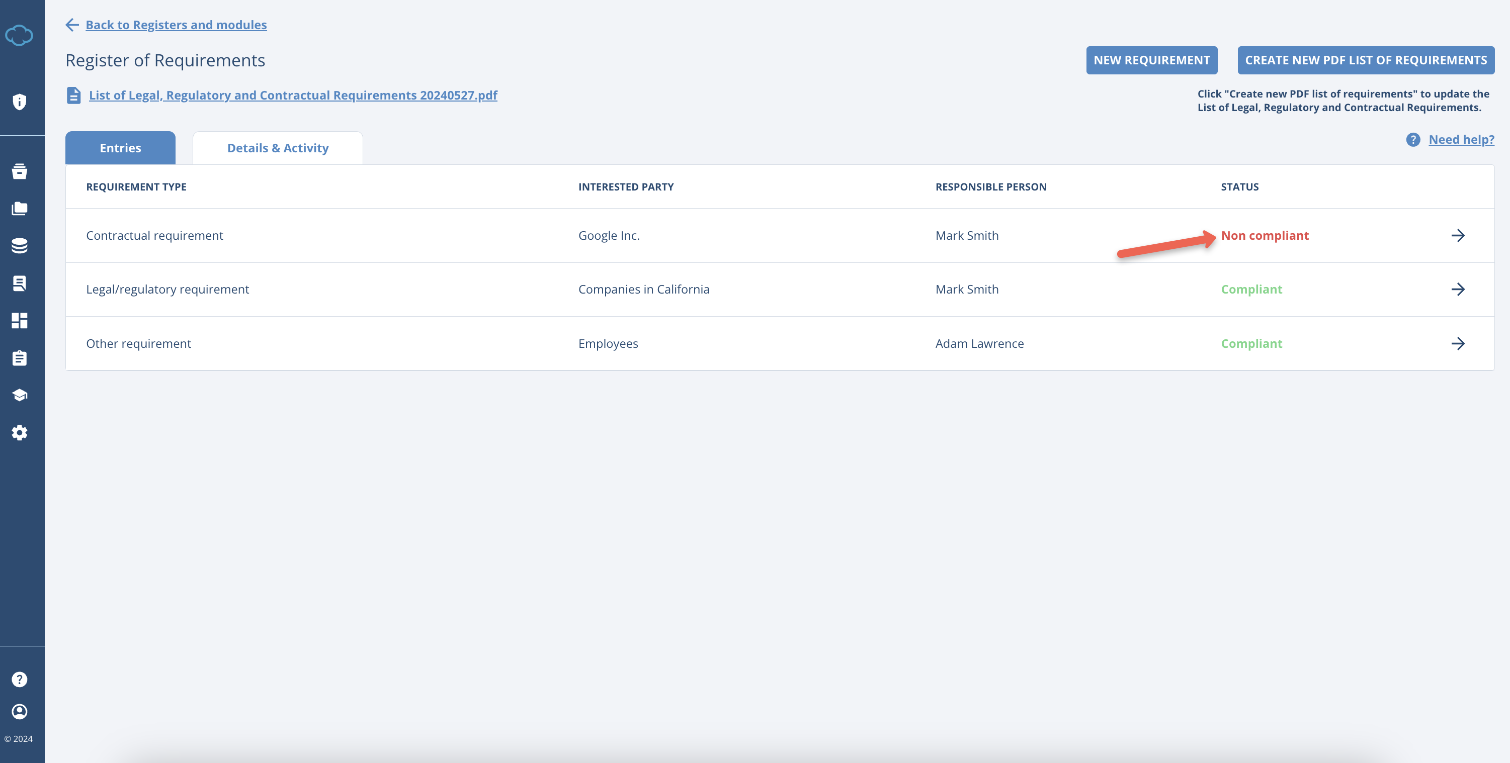 Register of Requirements Register of Requirements - Advisera Help Center