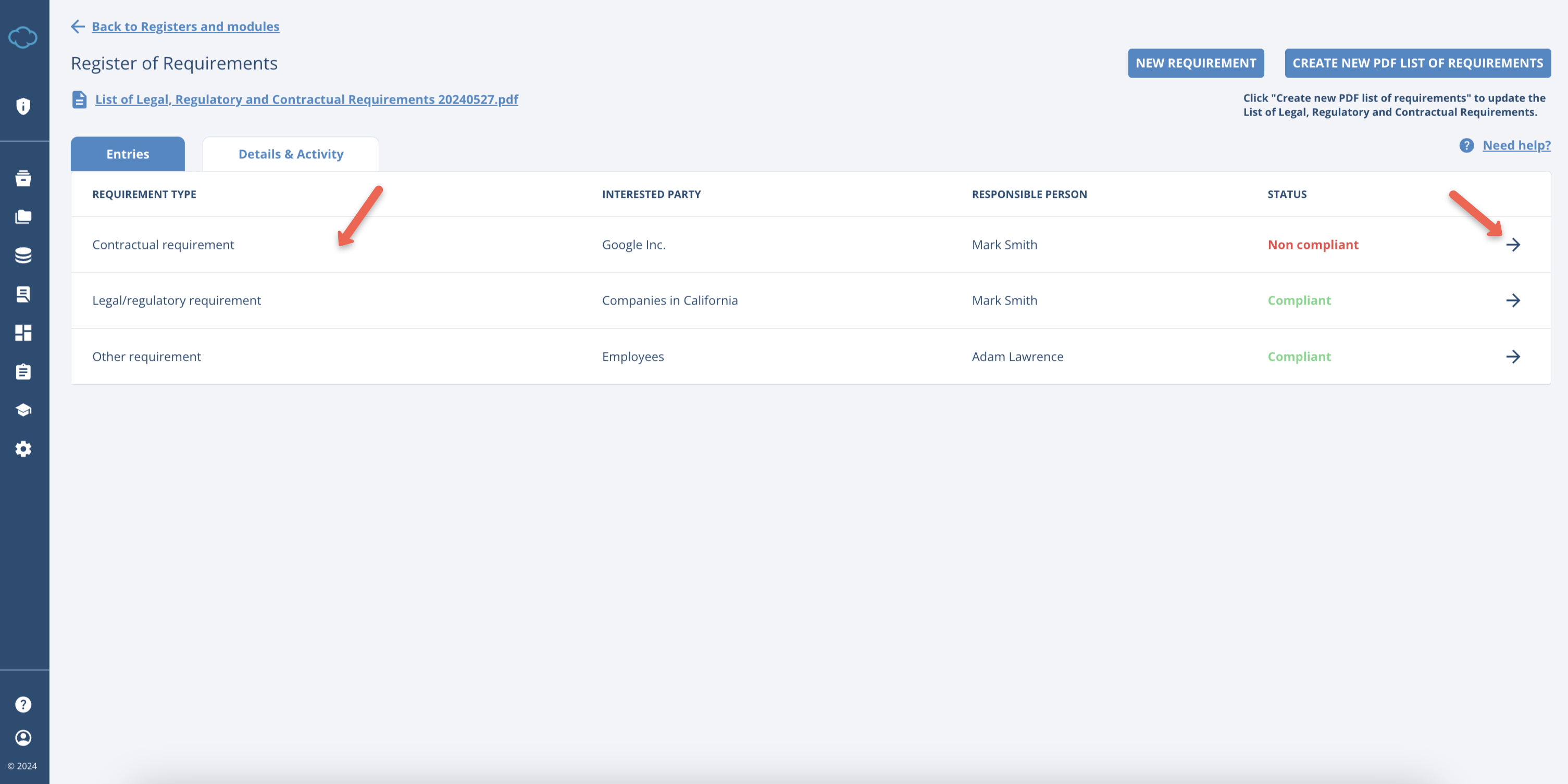 Register of Requirements Register of Requirements - Advisera Help Center