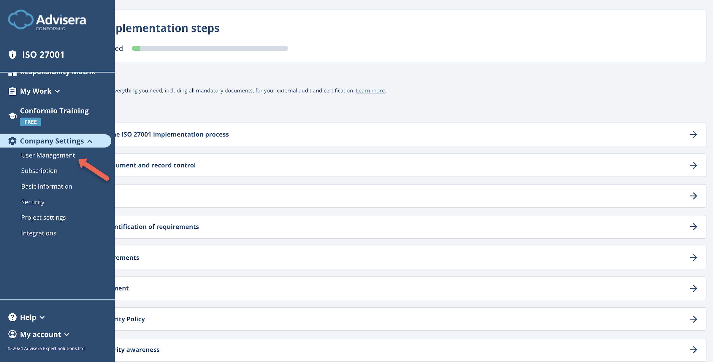User Management in Conformio - Advisera Help Center