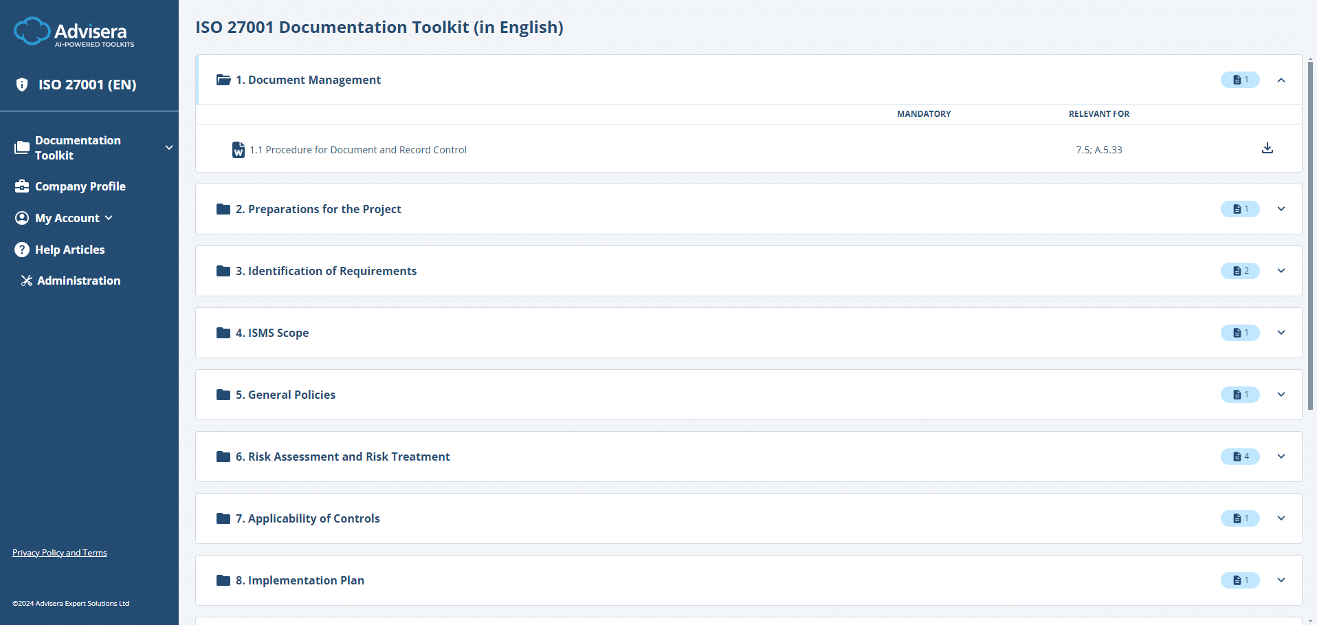 How to use AI-Powered Toolkits for ISO 27001 - Advisera Help Center