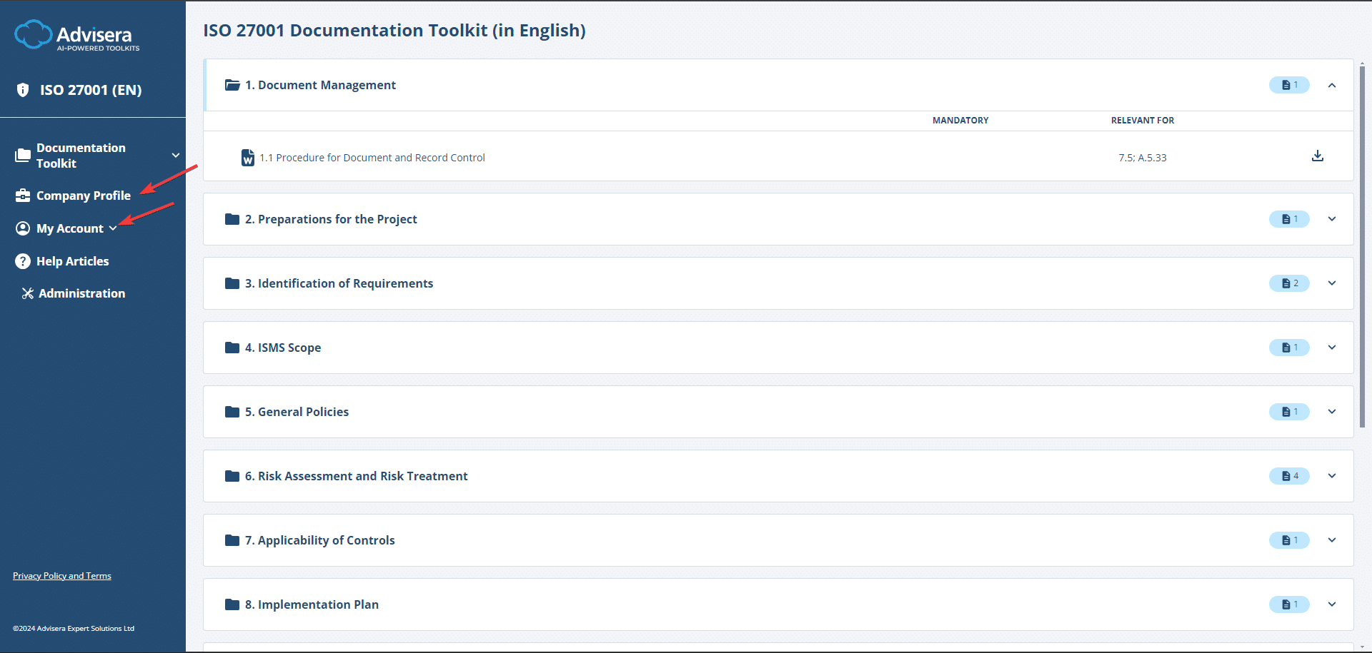 How to use AI-Powered Toolkits for ISO 27001 - Advisera Help Center