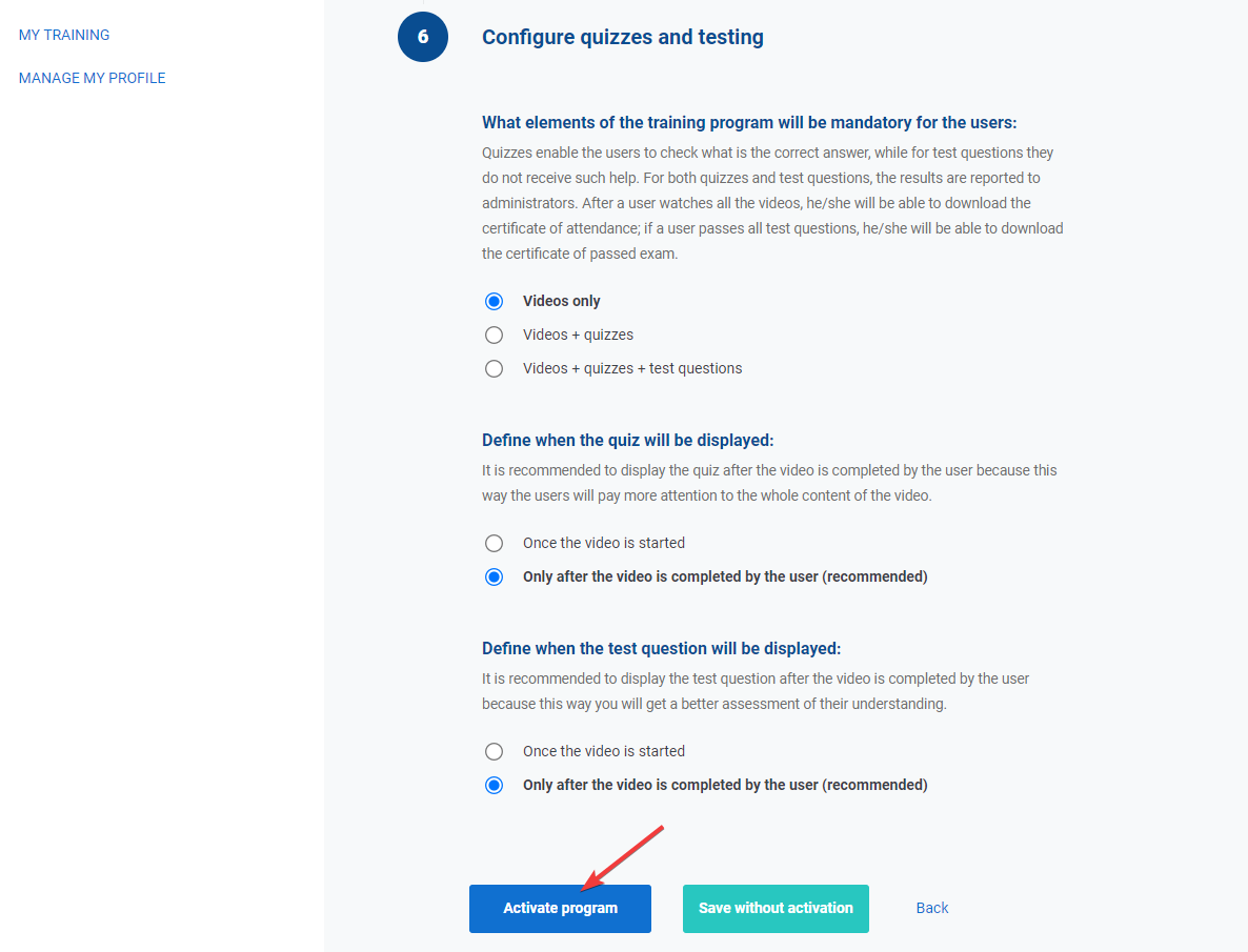 Setup new training - Advisera Help Center