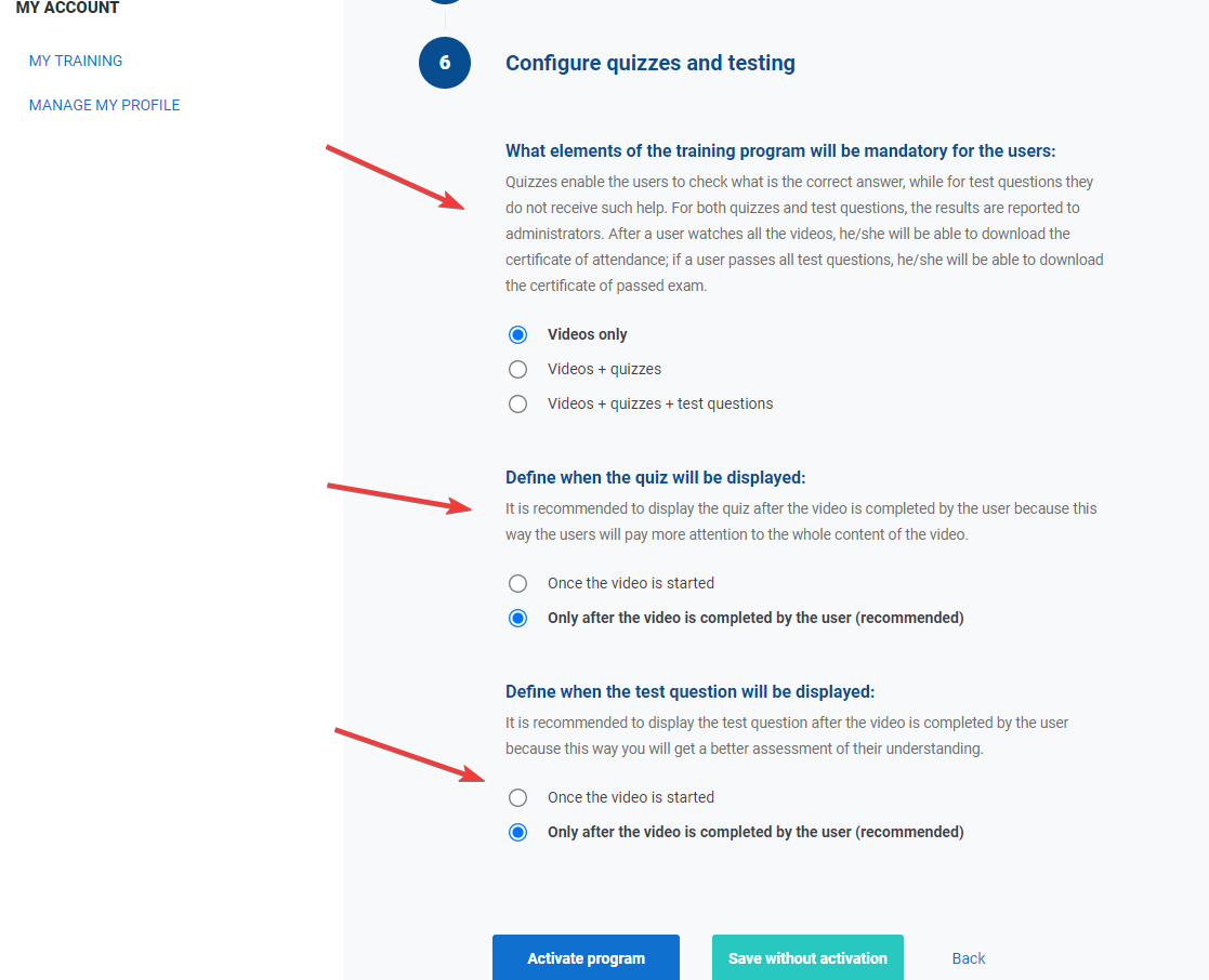 Setup new training - Advisera Help Center