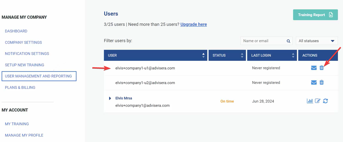 User management and reporting - Advisera Help Center