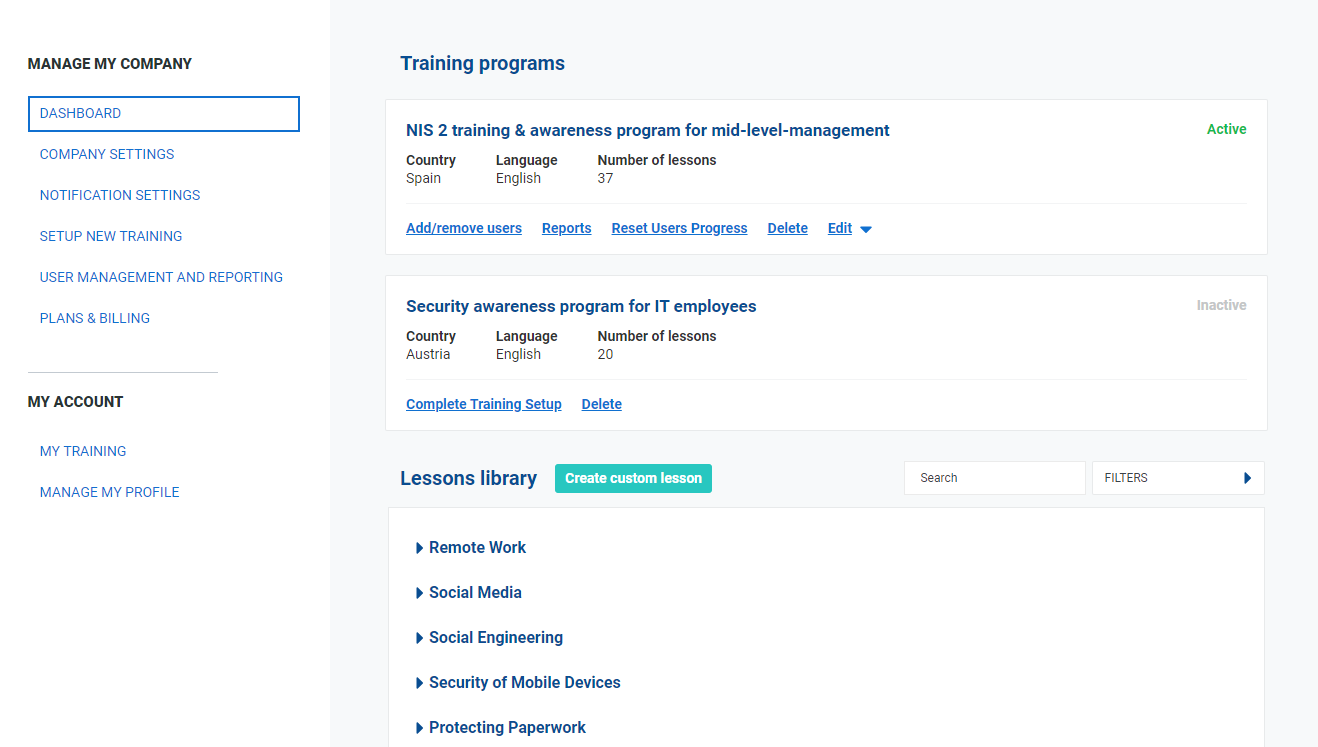 Setup new training - Advisera Help Center
