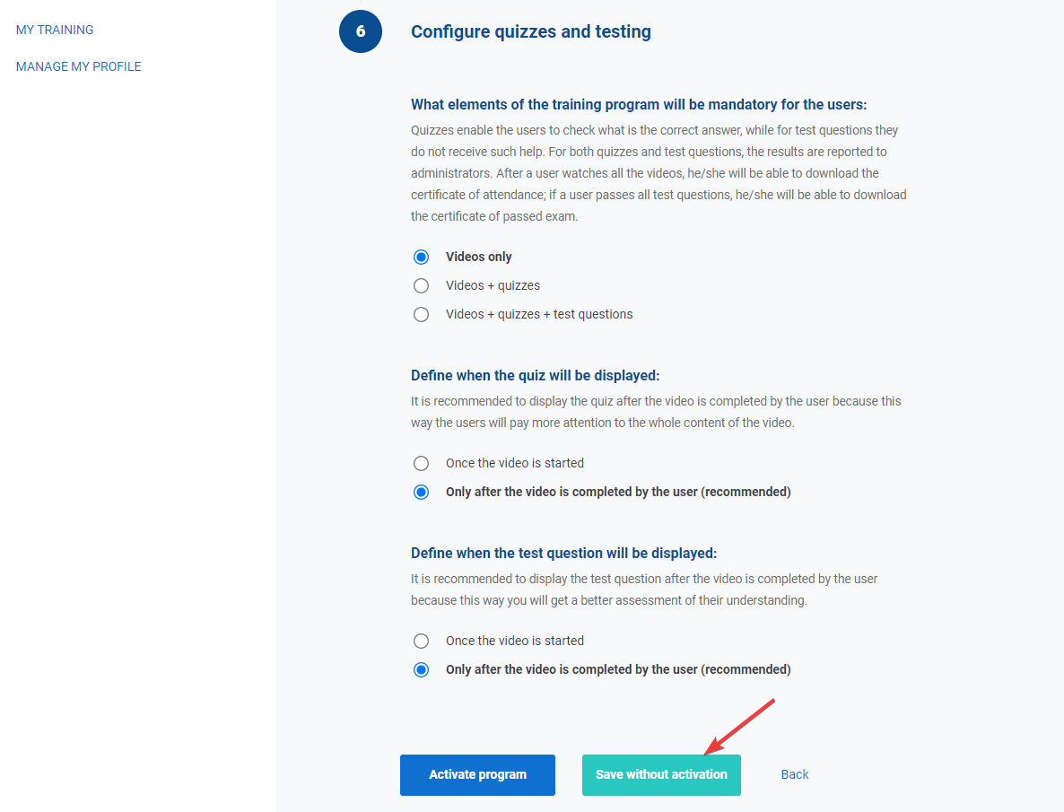 Setup new training - Advisera Help Center
