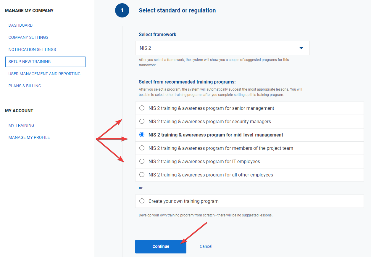 Setup new training - Advisera Help Center