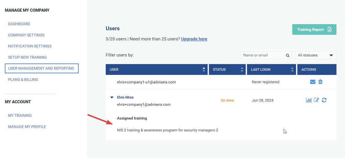 User management and reporting - Advisera Help Center