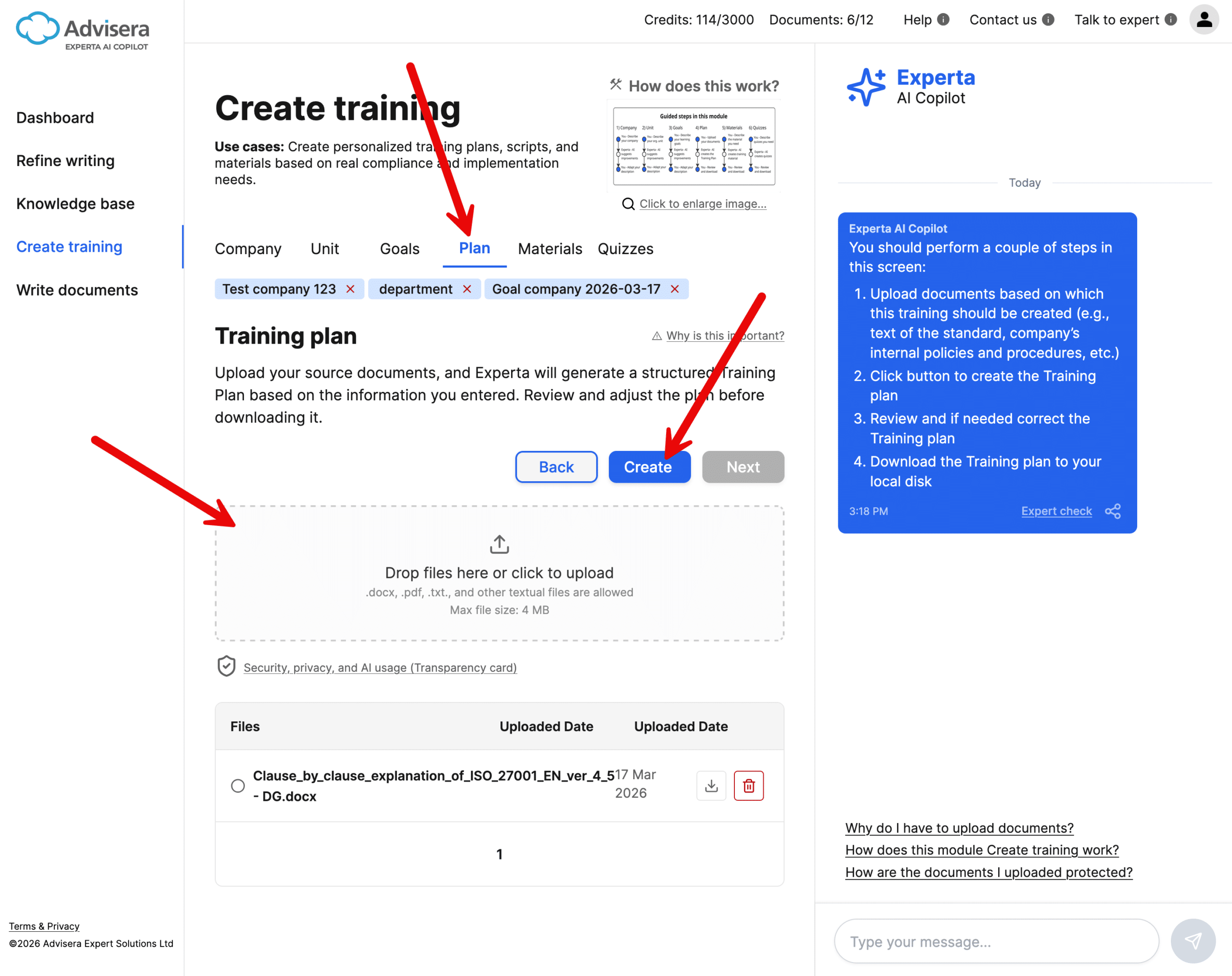 How to use the module Create training How to use the module Create training - Advisera Help Center